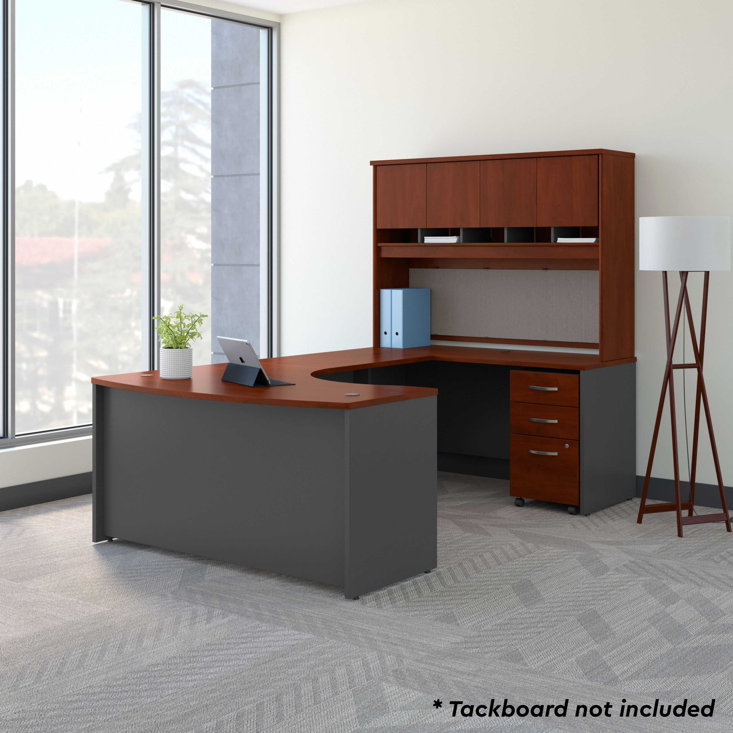 Shop Bush Business Furniture Series C 60W Right Handed Bow Front U Shaped Desk with Hutch and Storage 01 SRC092HCSU #color_hansen cherry/graphite gray
