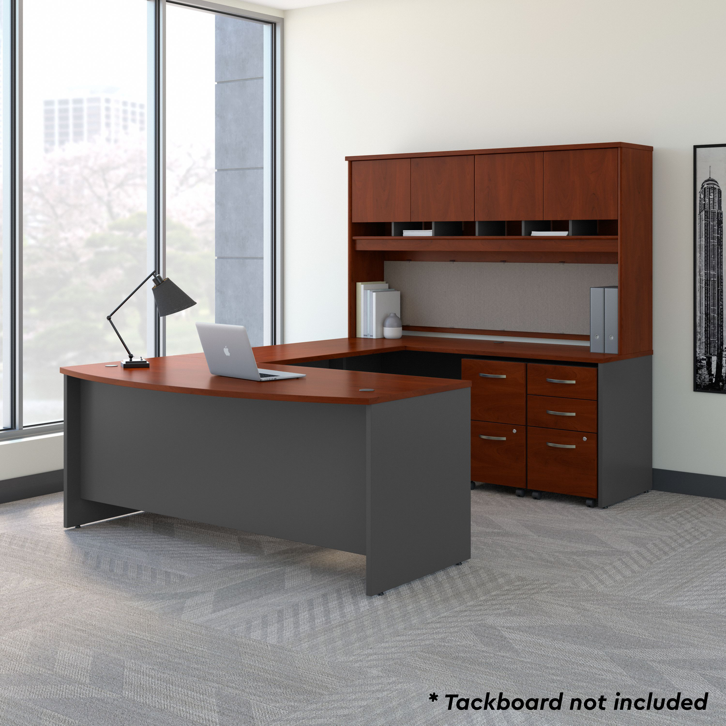 Shop Bush Business Furniture 72W Bow Front U Shaped Desk with Hutch and Storage 01 SRC095HCSU #color_hansen cherry/graphite gray