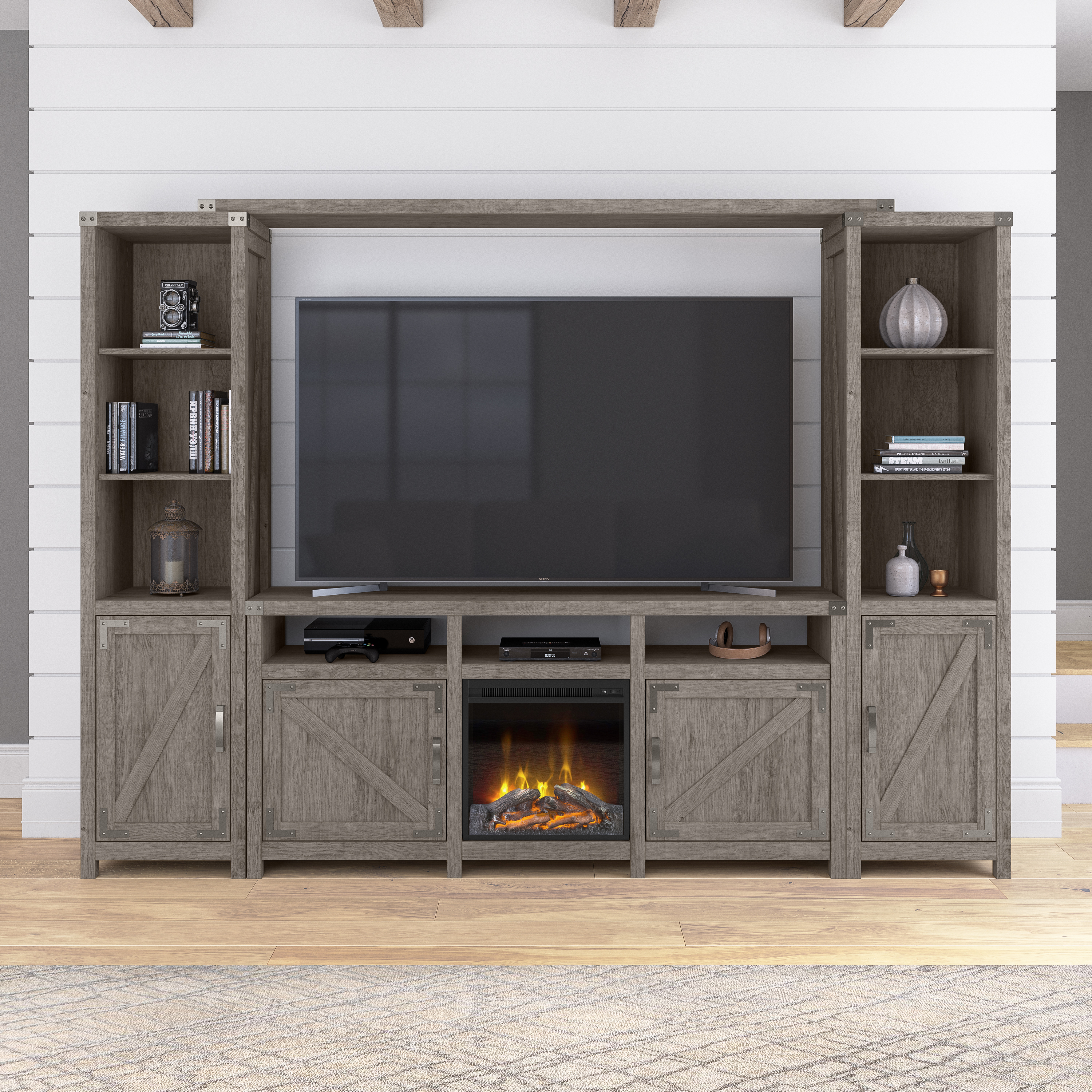 Shop Bush Furniture Knoxville 65W Farmhouse TV Stand for 75 Inch TV 09 CGV265RTG-03 #color_restored gray