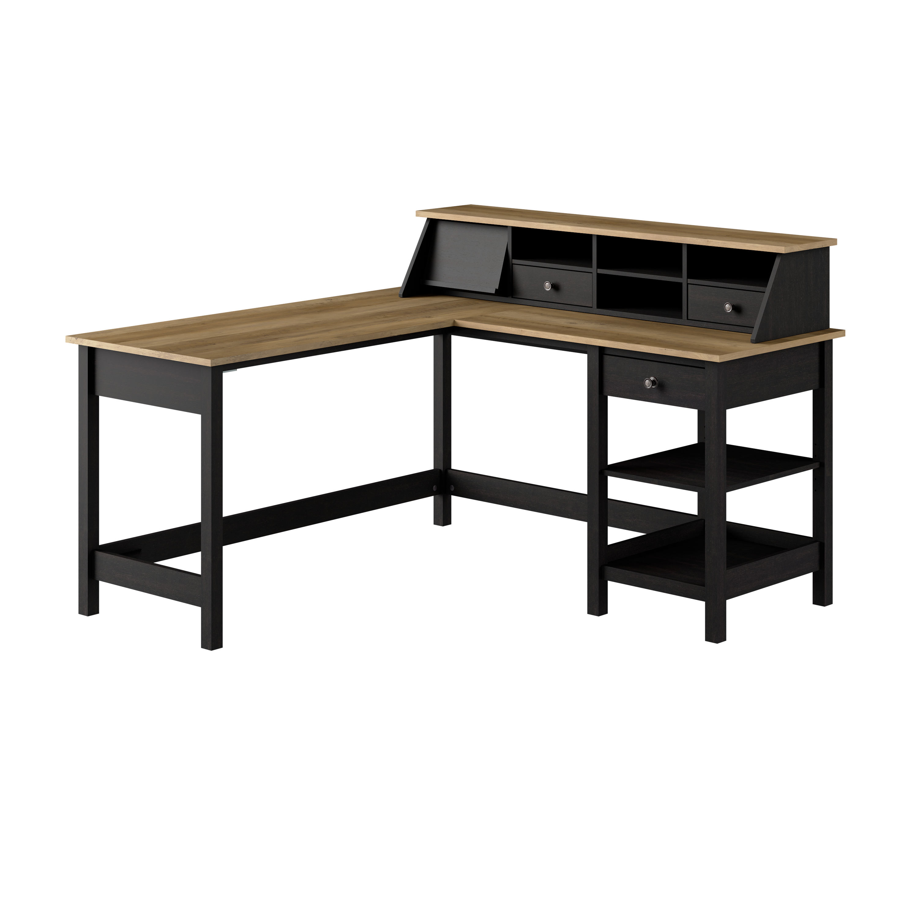 Shop Bush Furniture Mayfield 60W L Shaped Computer Desk with Desktop Organizer 02 MAY012V2P #color_vintage black/reclaimed pine
