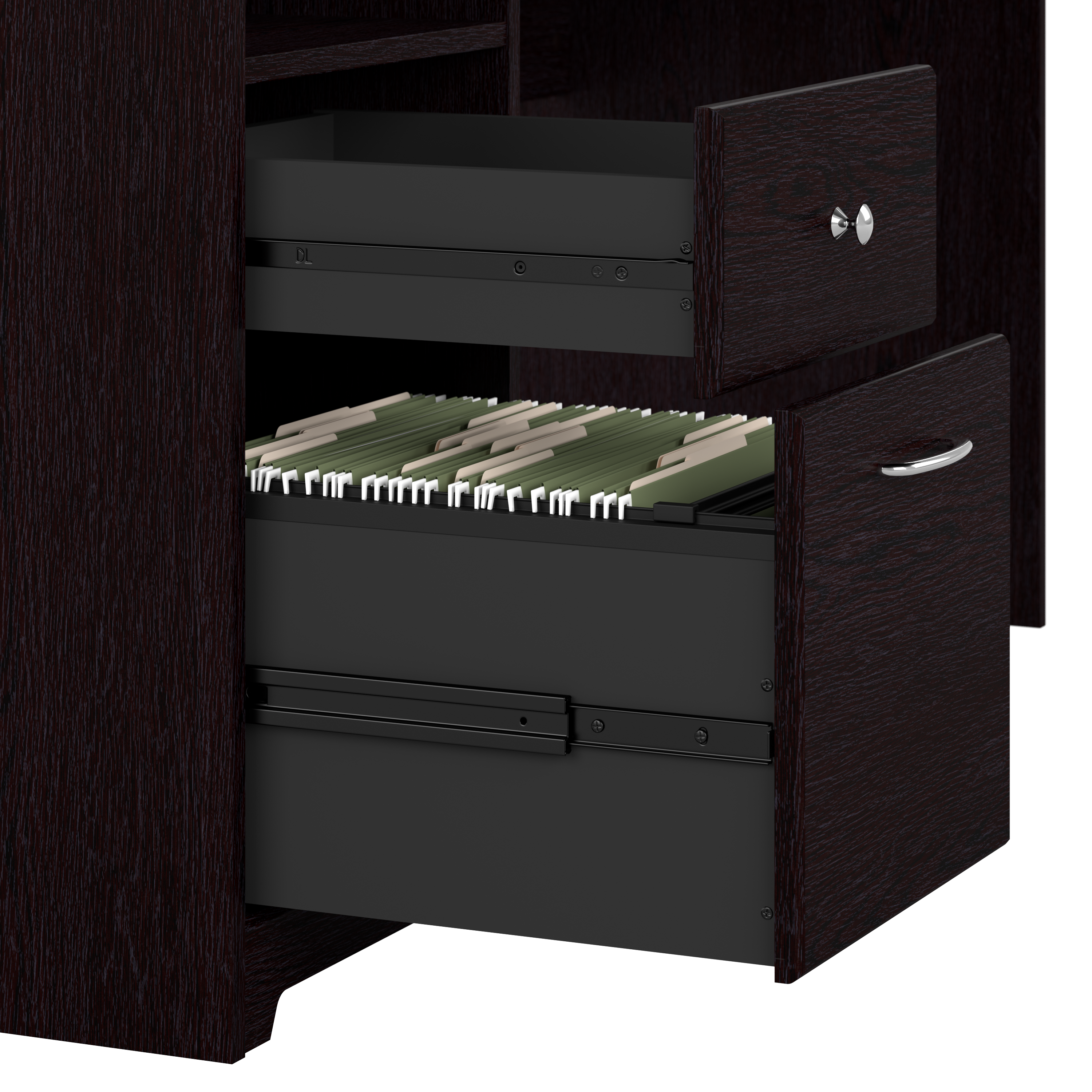 Shop Bush Furniture Cabot 72W L Shaped Computer Desk with Hutch and Drawers 05 CAB053EPO #color_espresso oak
