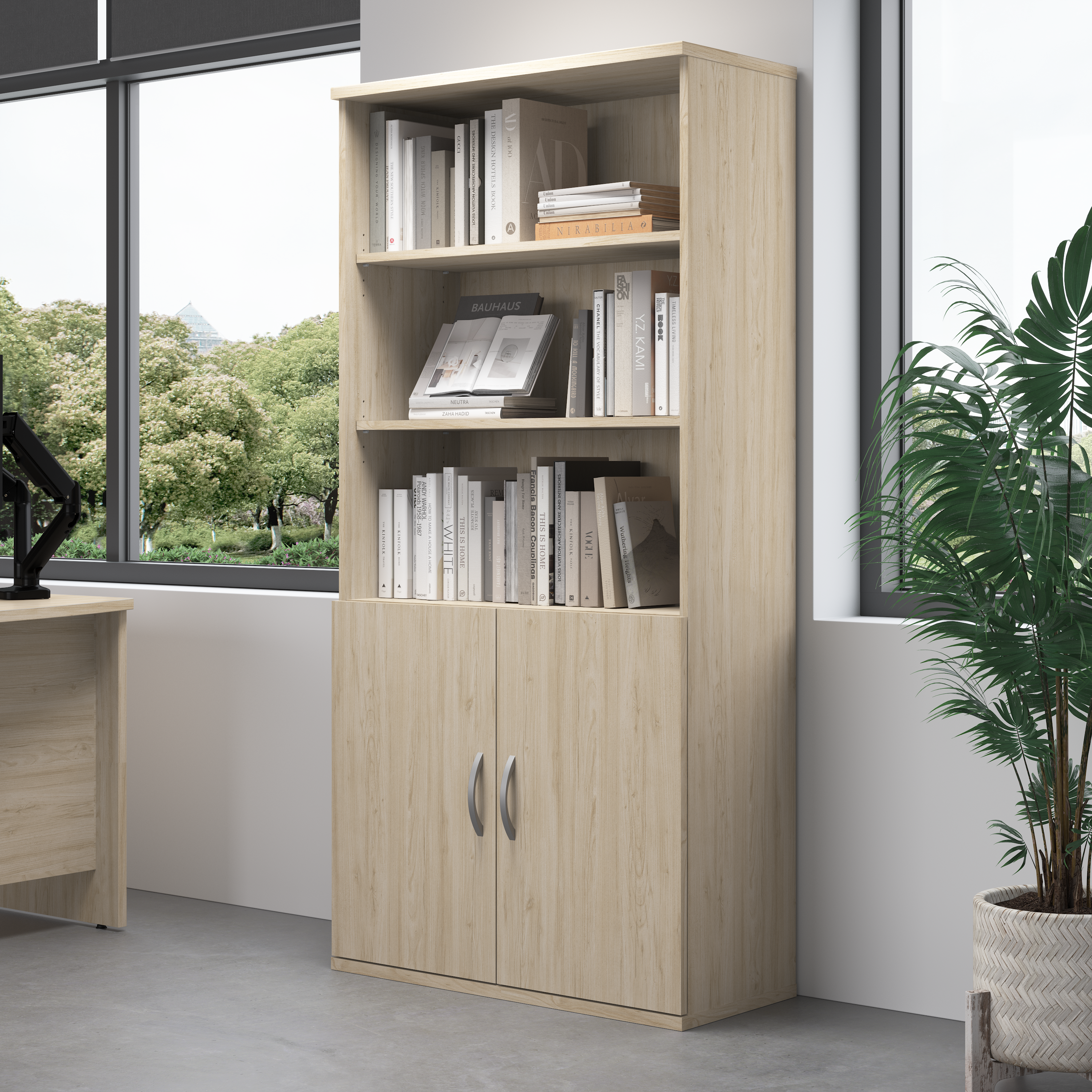 Shop Bush Business Furniture Studio C Tall 5 Shelf Bookcase with Doors 01 STC015NE #color_natural elm