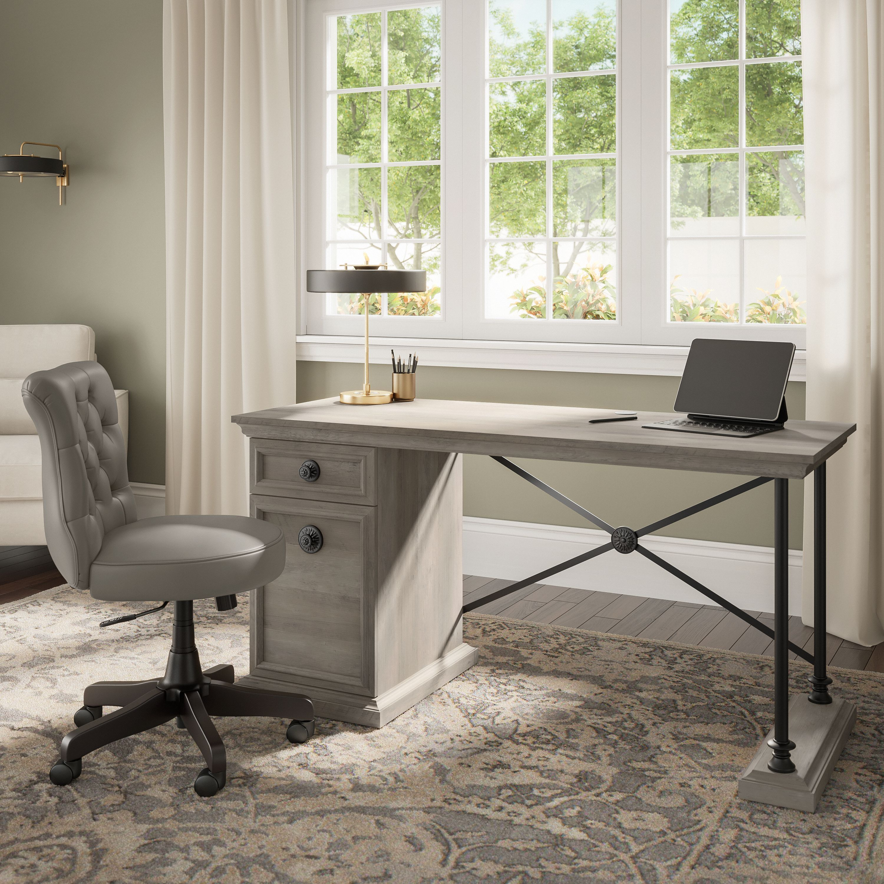 Shop Bush Furniture Coliseum 60W Designer Desk Set with Office Chair 01 CSM014DG #color_driftwood gray