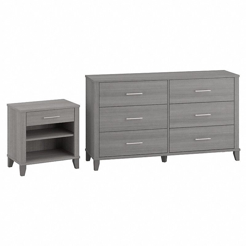 Shop Bush Furniture Somerset 6 Drawer Dresser and Nightstand Set 02 SET035PG #color_platinum gray