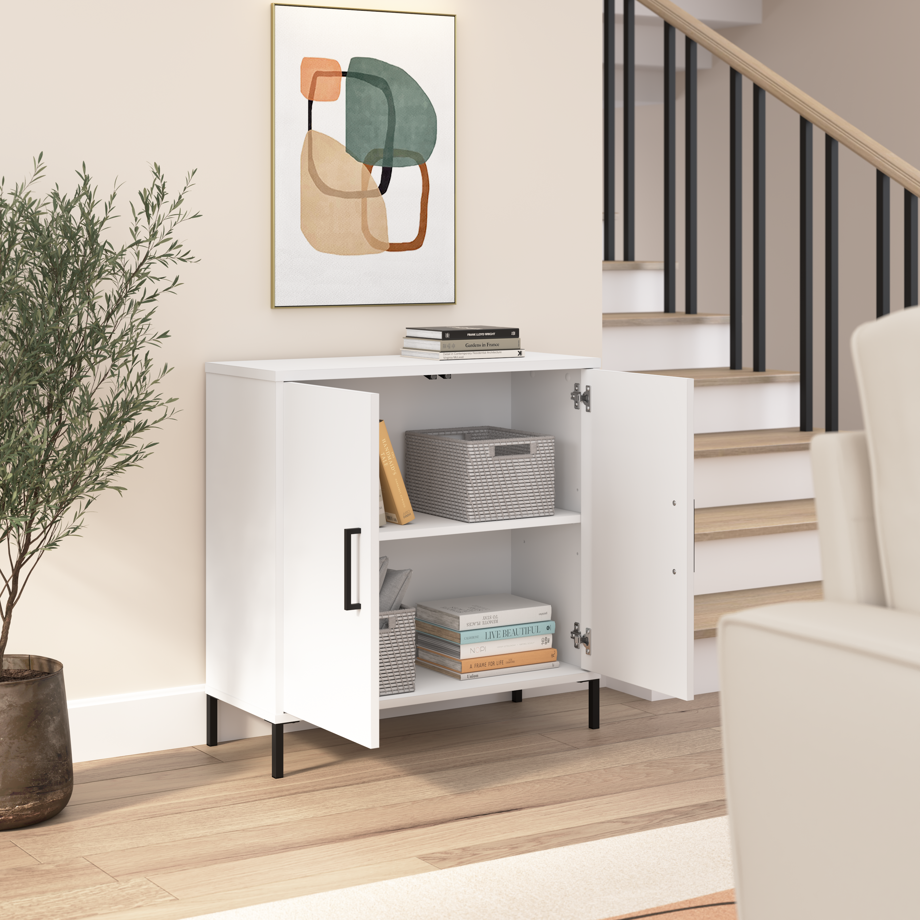 Shop Bush Furniture Essence Low Storage Cabinet with Doors 06 ESS229WH #color_white