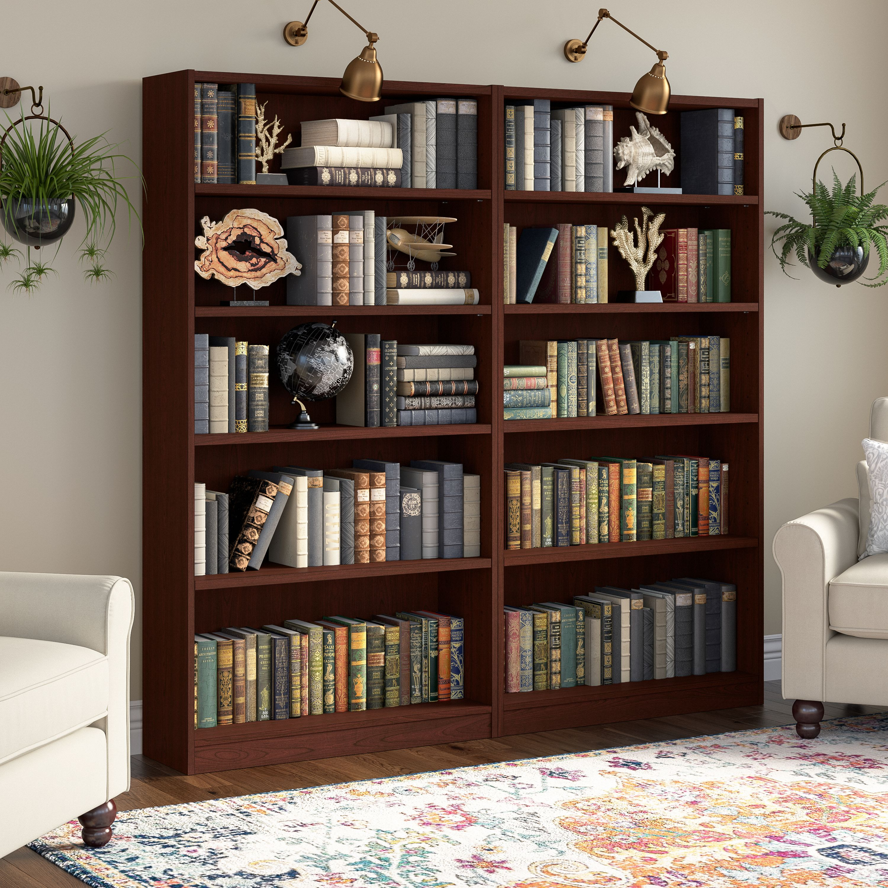 Shop Bush Furniture Universal Tall 5 Shelf Bookcase - Set of 2 01 UB003VC #color_vogue cherry