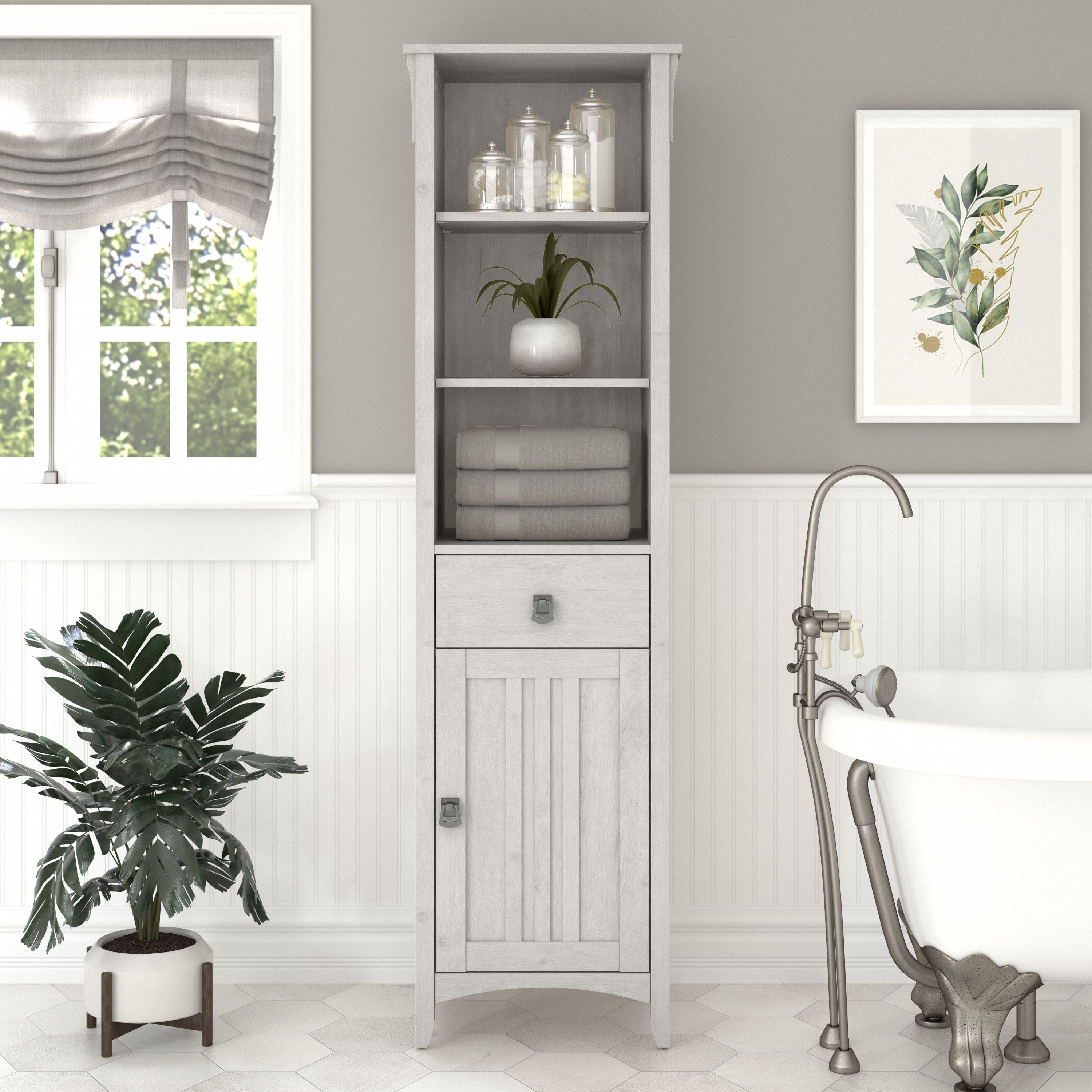 Shop Bush Furniture Salinas Tall Bathroom Storage Cabinet 01 SAS168LW-03 #color_linen white oak