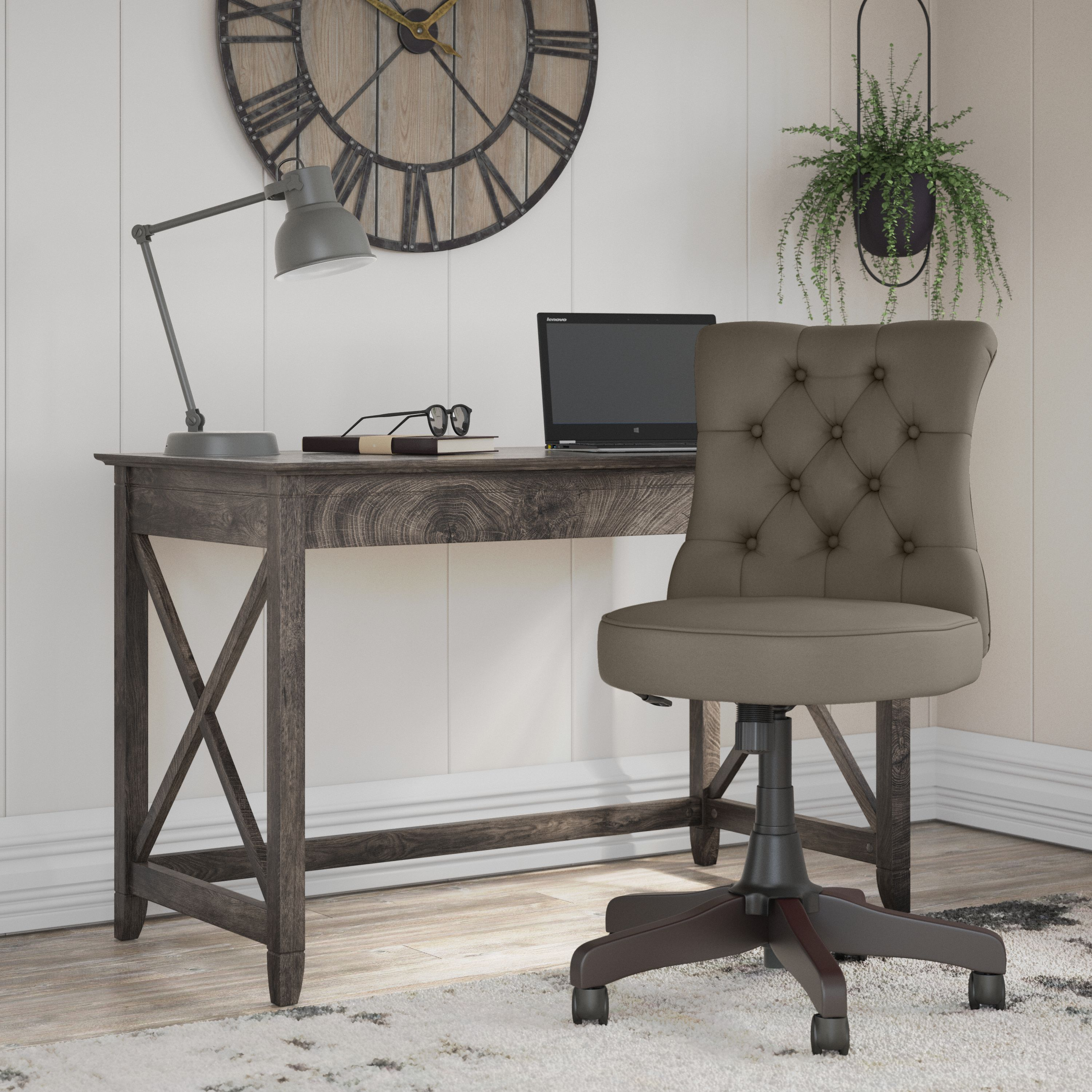 Shop Bush Furniture Key West 48W Writing Desk with Mid Back Tufted Office Chair 01 KWS021GH #color_dark gray hickory