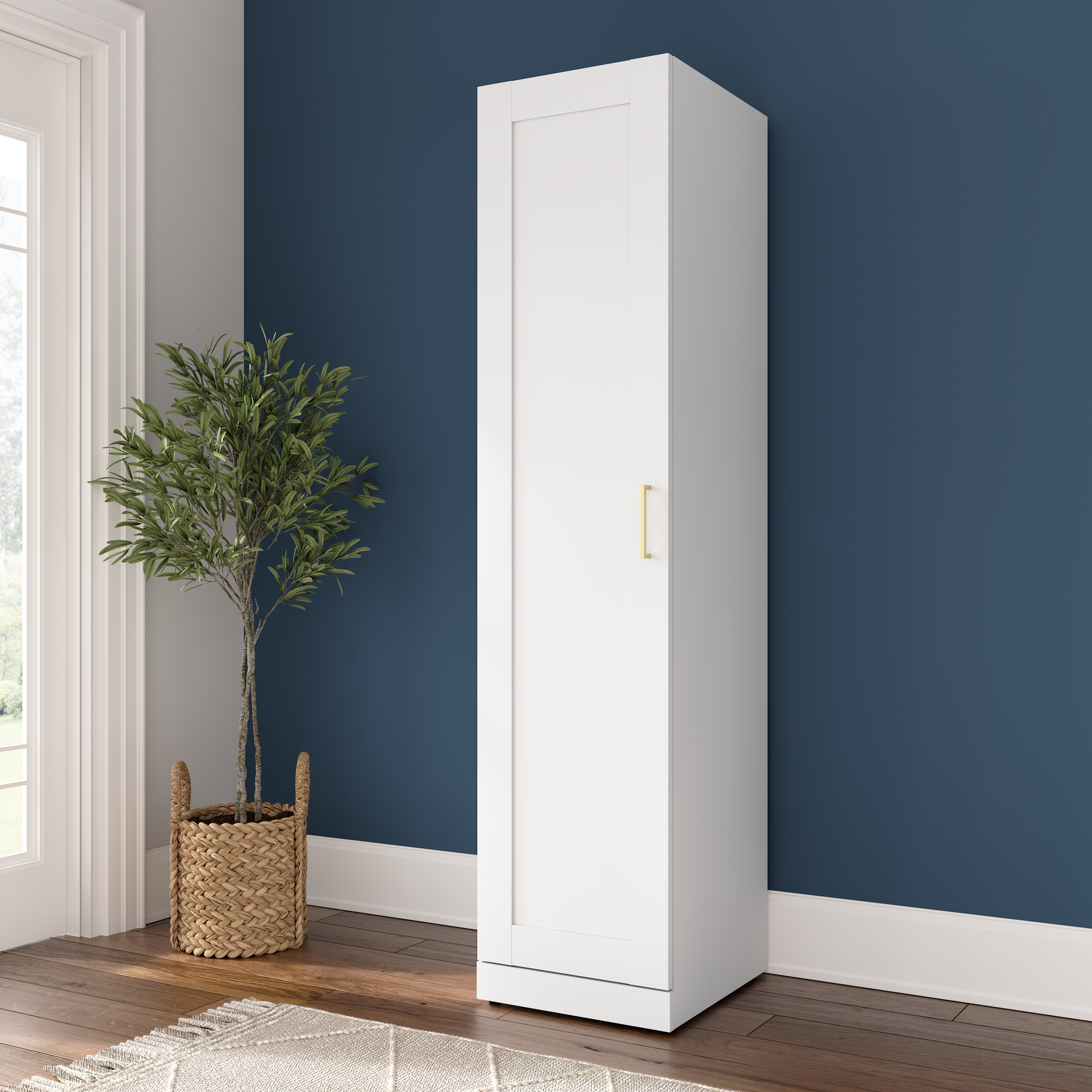Shop Bush Furniture Hampton Heights 17W Tall Narrow Storage Cabinet with Door and Shelves 01 HHS117WH #color_white