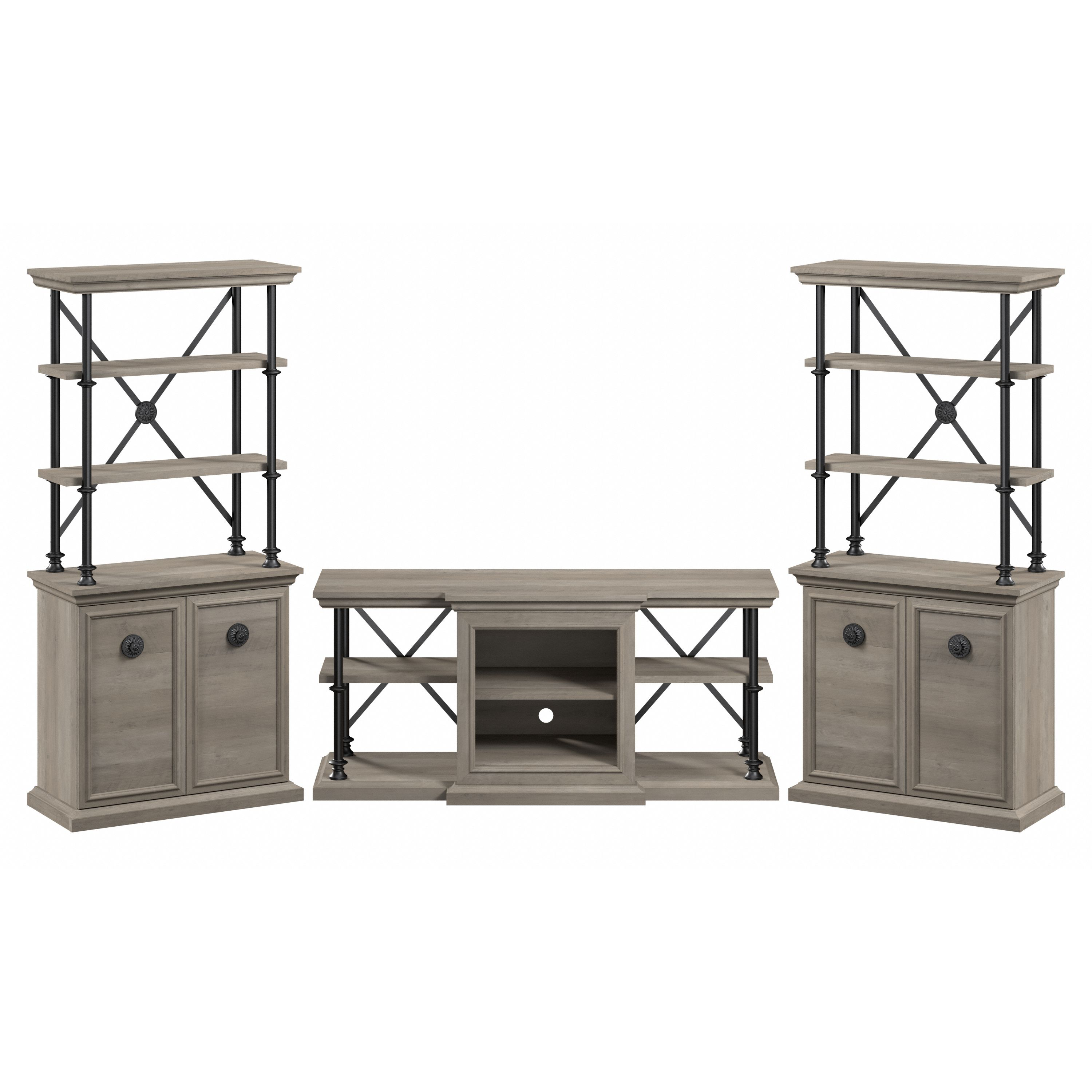 Shop Bush Furniture Coliseum Living Room Set with 60W TV Stand and Two Bookcases with Doors 02 CSM009DG #color_driftwood gray