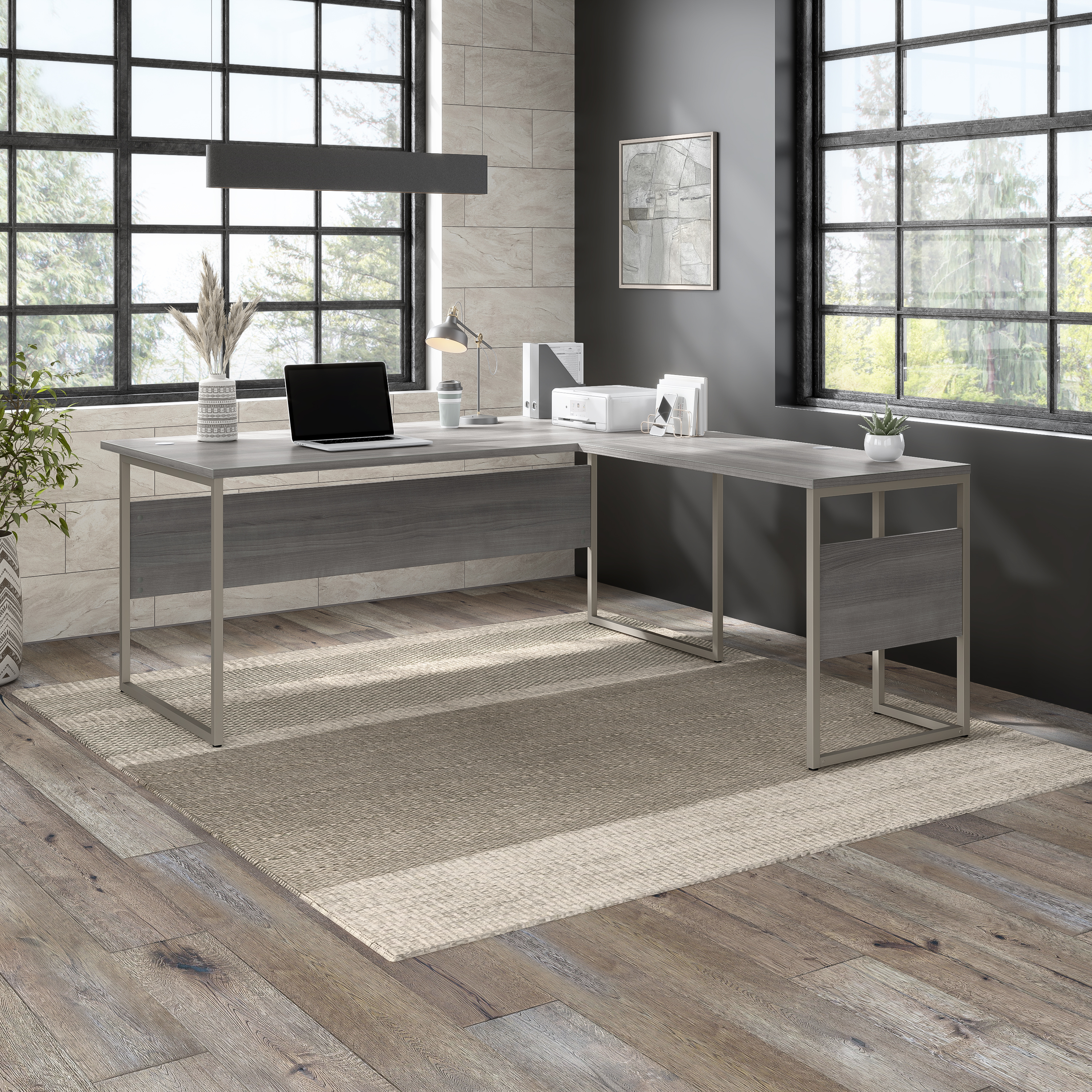 Shop Bush Business Furniture Hybrid 72W x 36D L Shaped Table Desk with Metal Legs 01 HYB025PG #color_platinum gray
