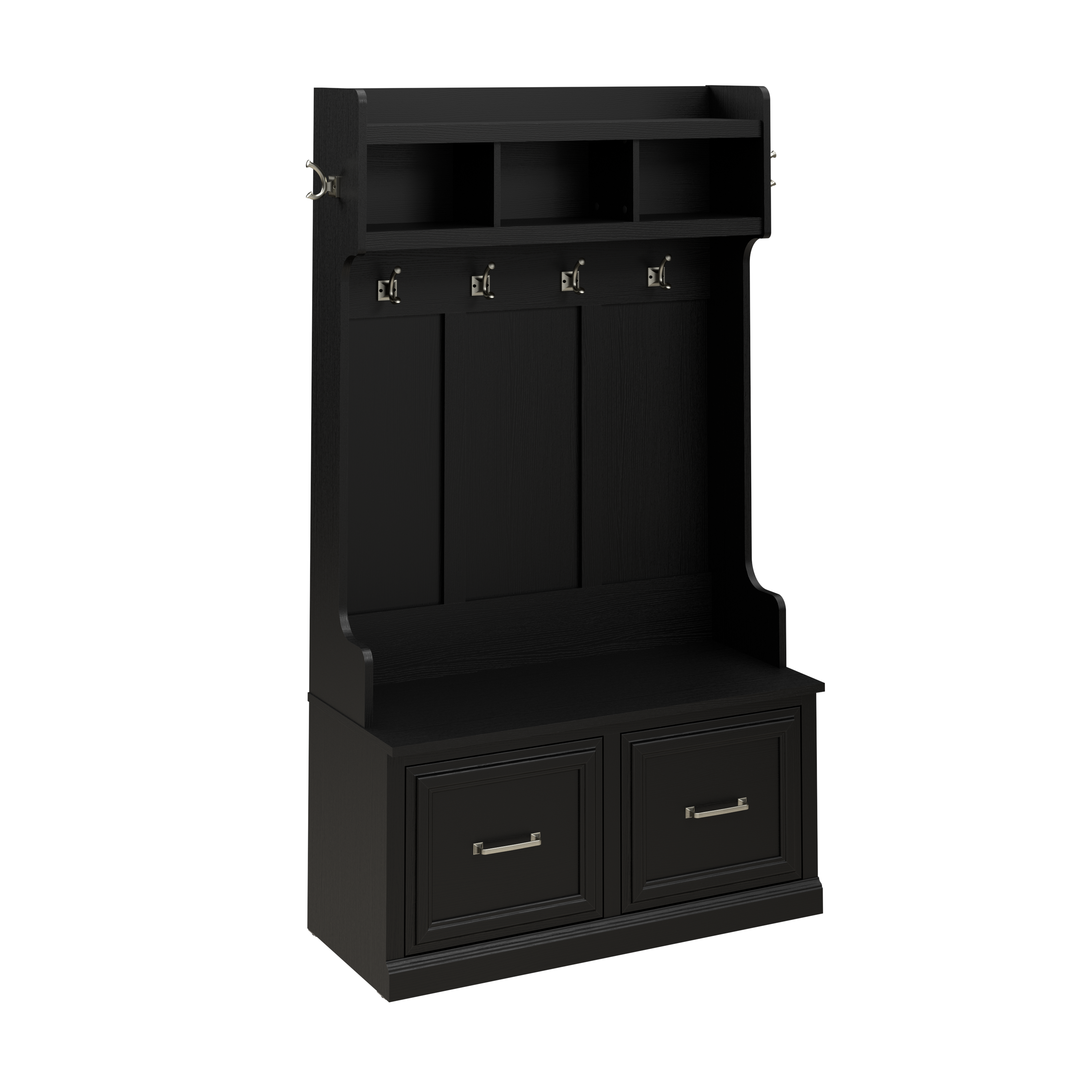 Shop Bush Furniture Woodland 40W Hall Tree and Shoe Storage Bench with Doors 02 WDL001BS #color_black suede oak