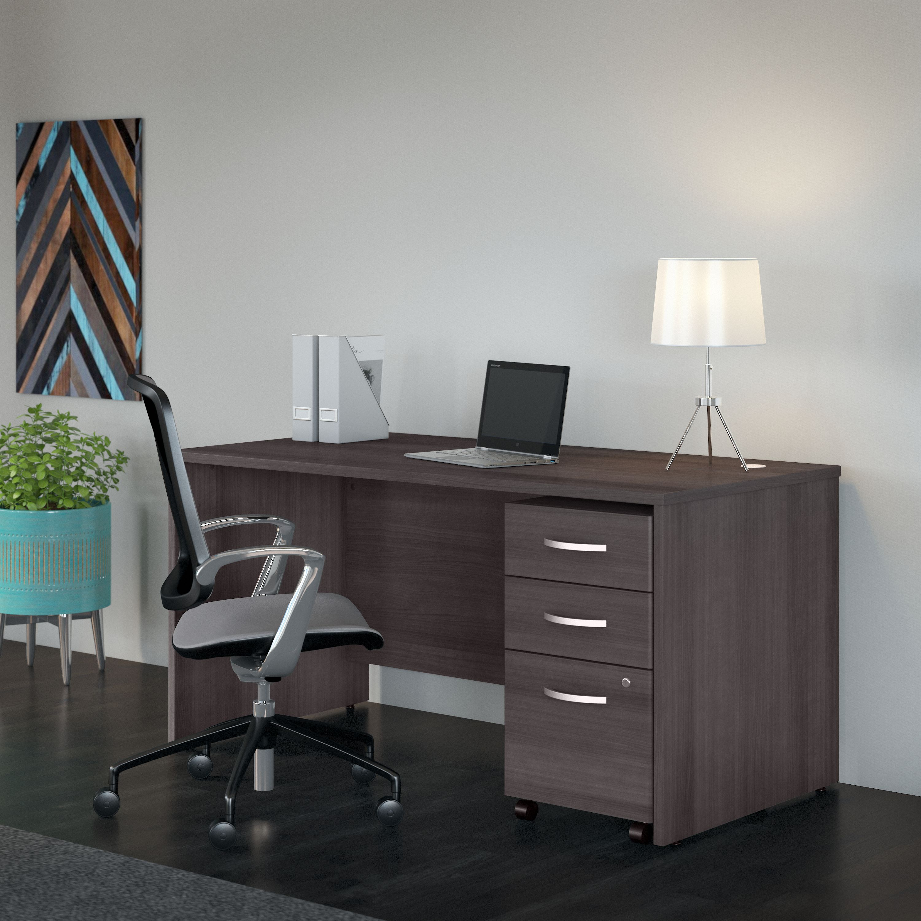 Shop Bush Business Furniture Studio C 60W x 30D Office Desk with Mobile File Cabinet 01 STC014SGSU #color_storm gray