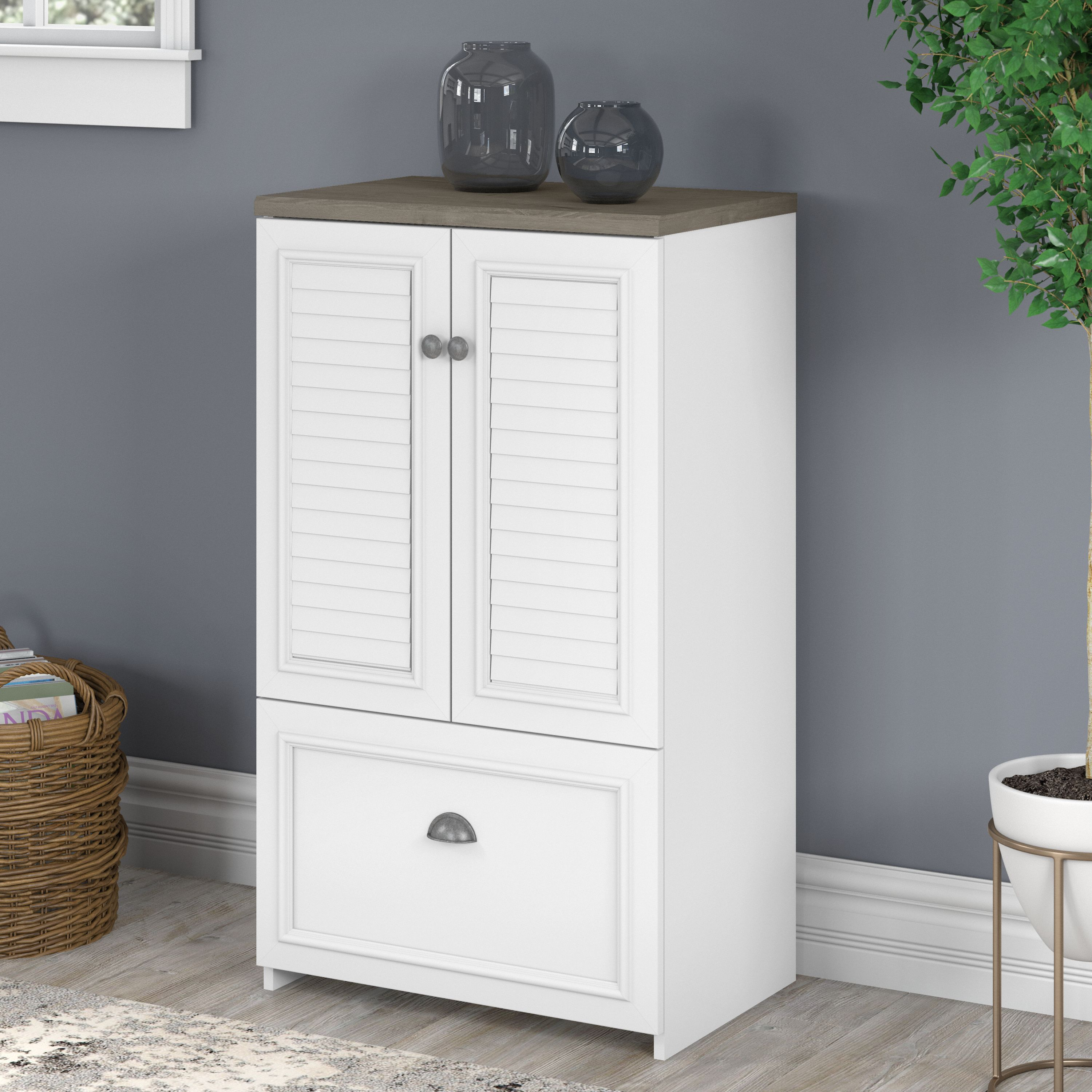 Shop Bush Furniture Fairview 2 Door Storage Cabinet with File Drawer 01 WC53680-03 #color_shiplap gray/pure white