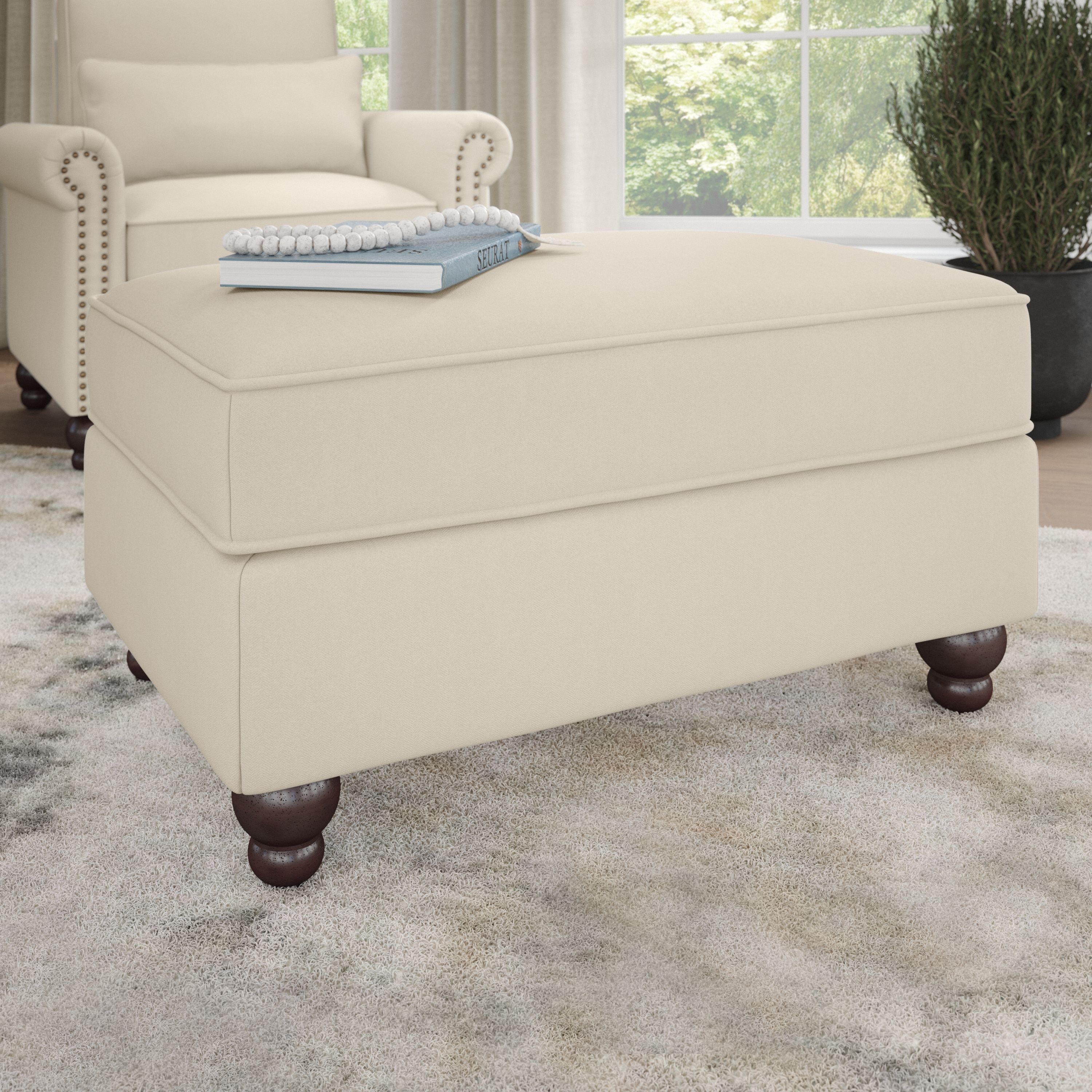 Shop Bush Furniture Coventry Storage Ottoman 01 CVO34BCRH-Z #color_cream herringbone fabric