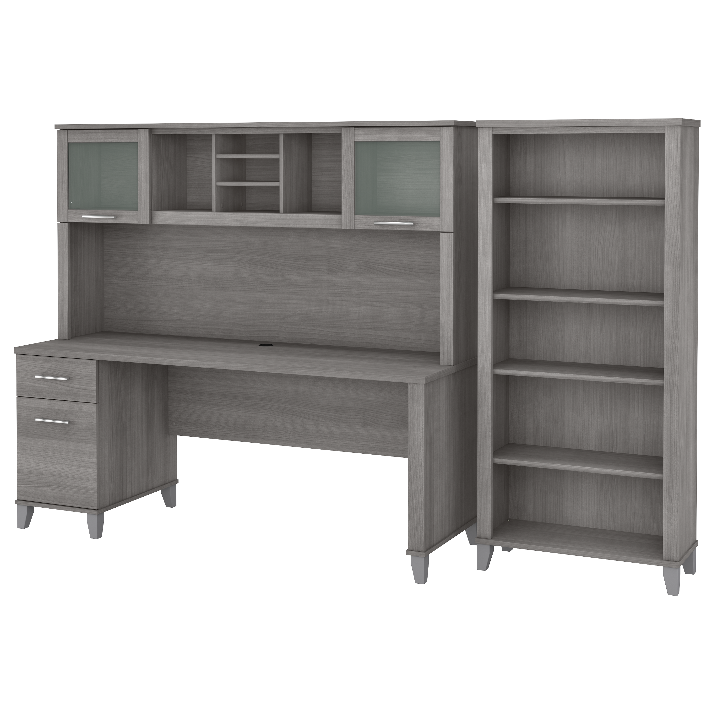 Shop Bush Furniture Somerset 72W Office Desk with Hutch and 5 Shelf Bookcase 02 SET020PG #color_platinum gray