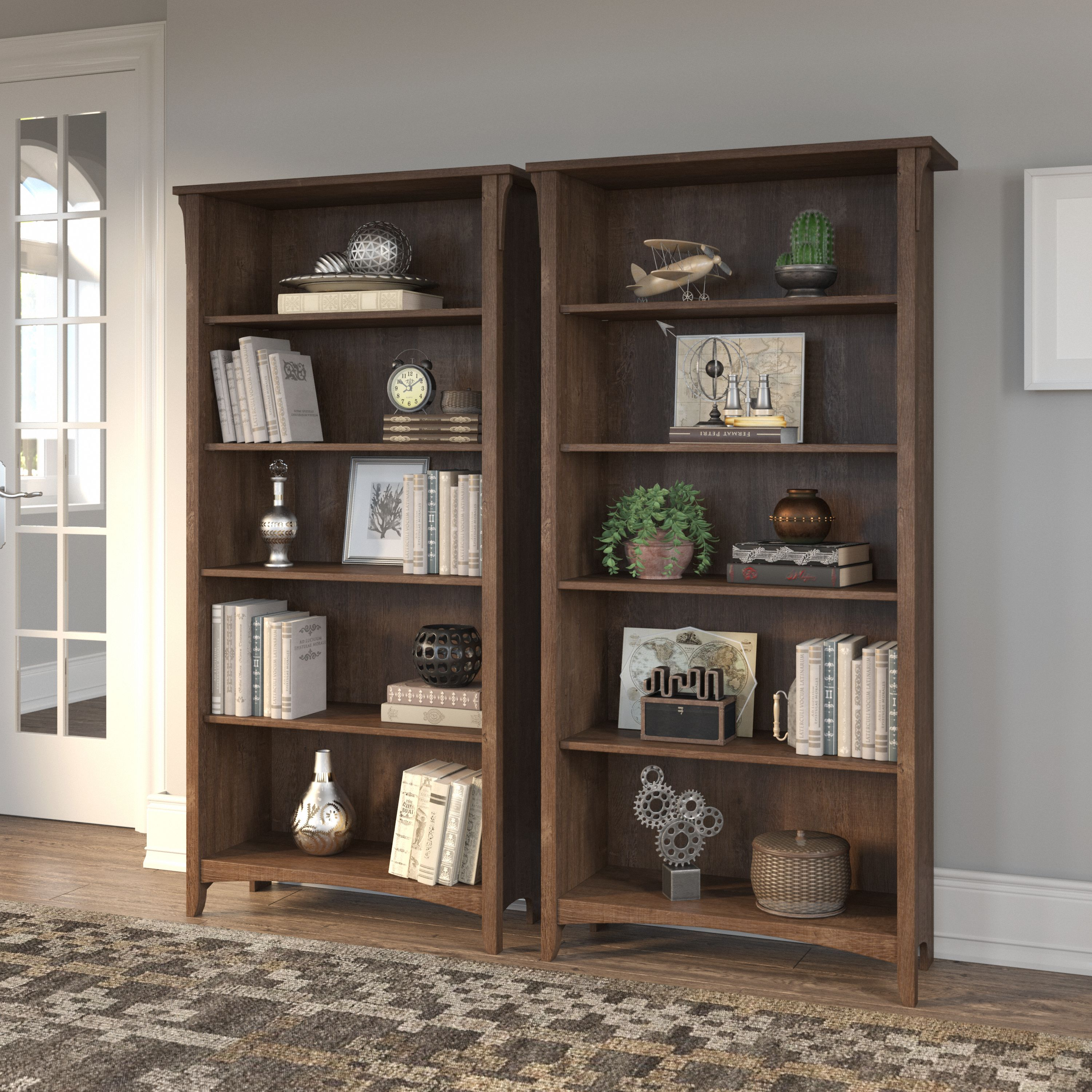 Shop Bush Furniture Salinas Tall 5 Shelf Bookcase - Set of 2 01 SAL036ABR #color_ash brown