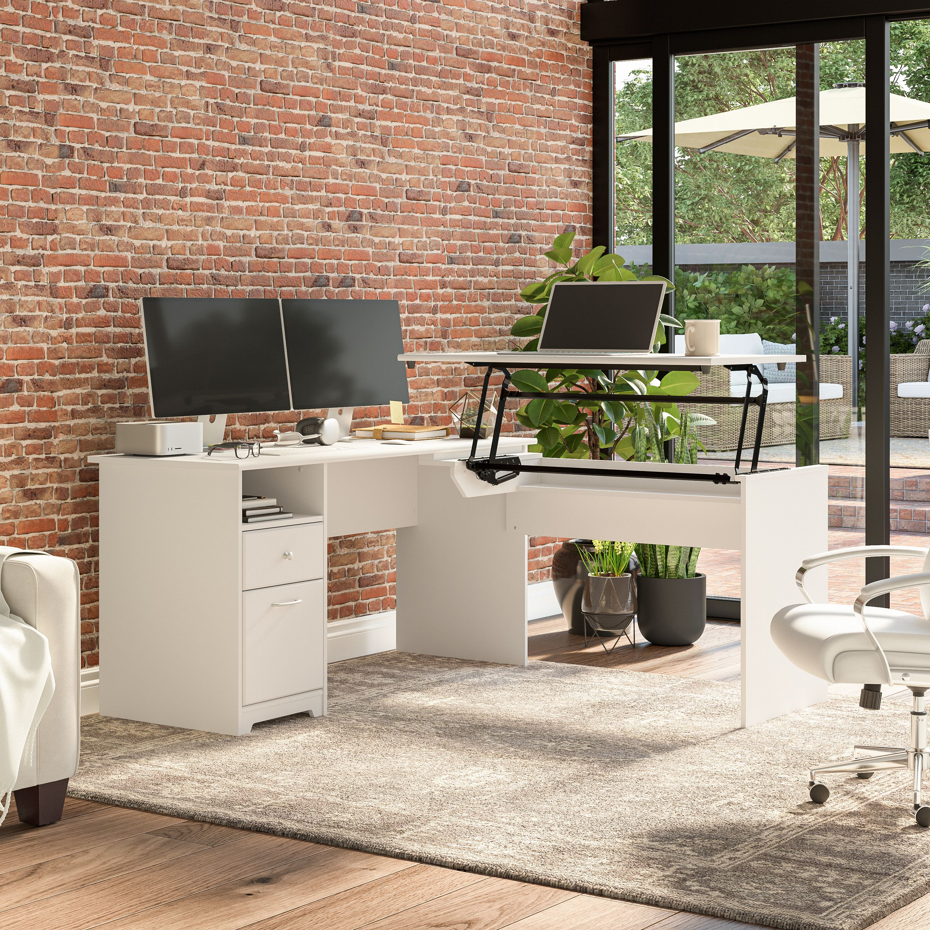 Shop Bush Furniture Cabot 60W 3 Position Sit to Stand L Shaped Desk 01 CAB043WHN #color_white
