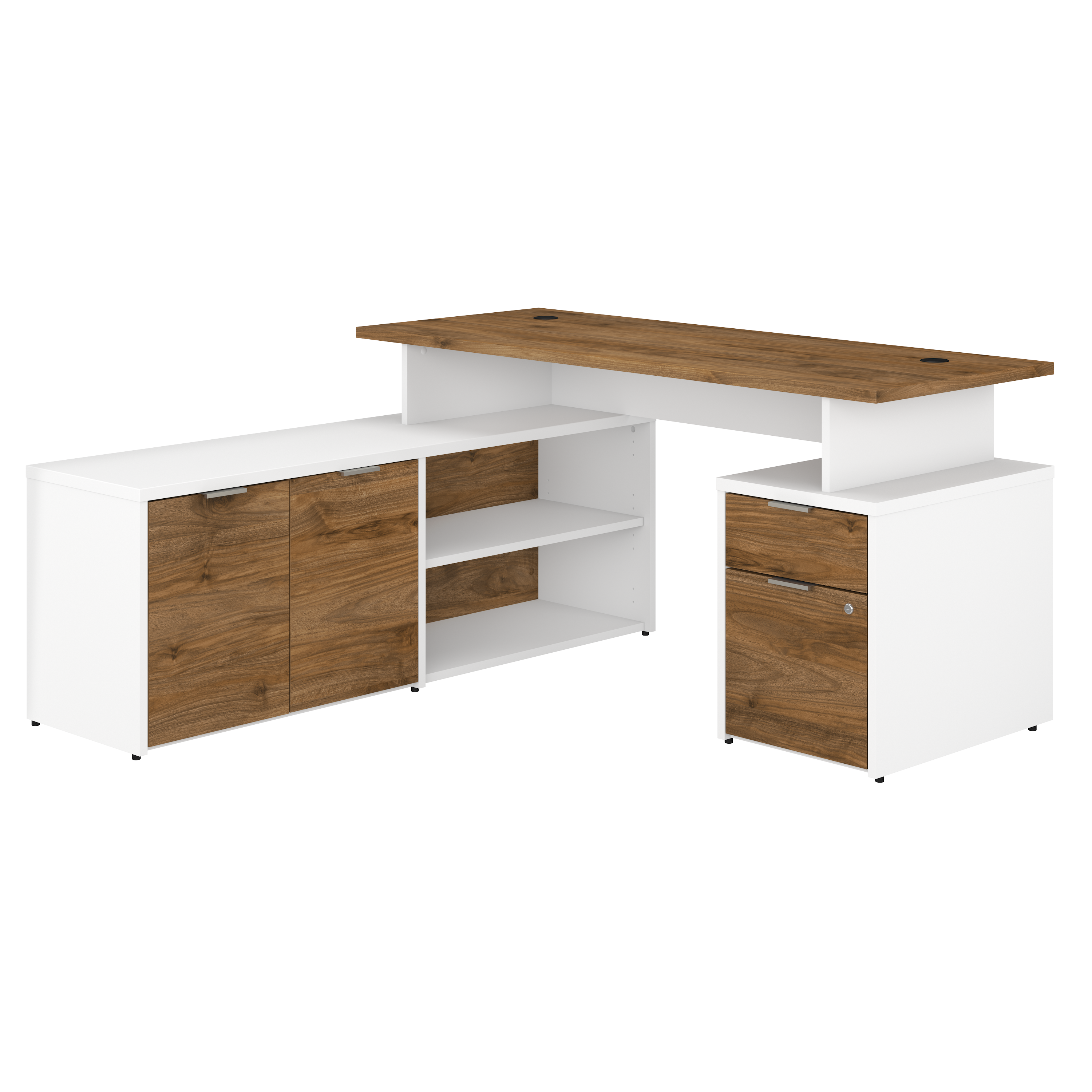 Shop Bush Business Furniture Jamestown 60W L Shaped Desk with Drawers 02 JTN021FWWHSU #color_fresh walnut/white