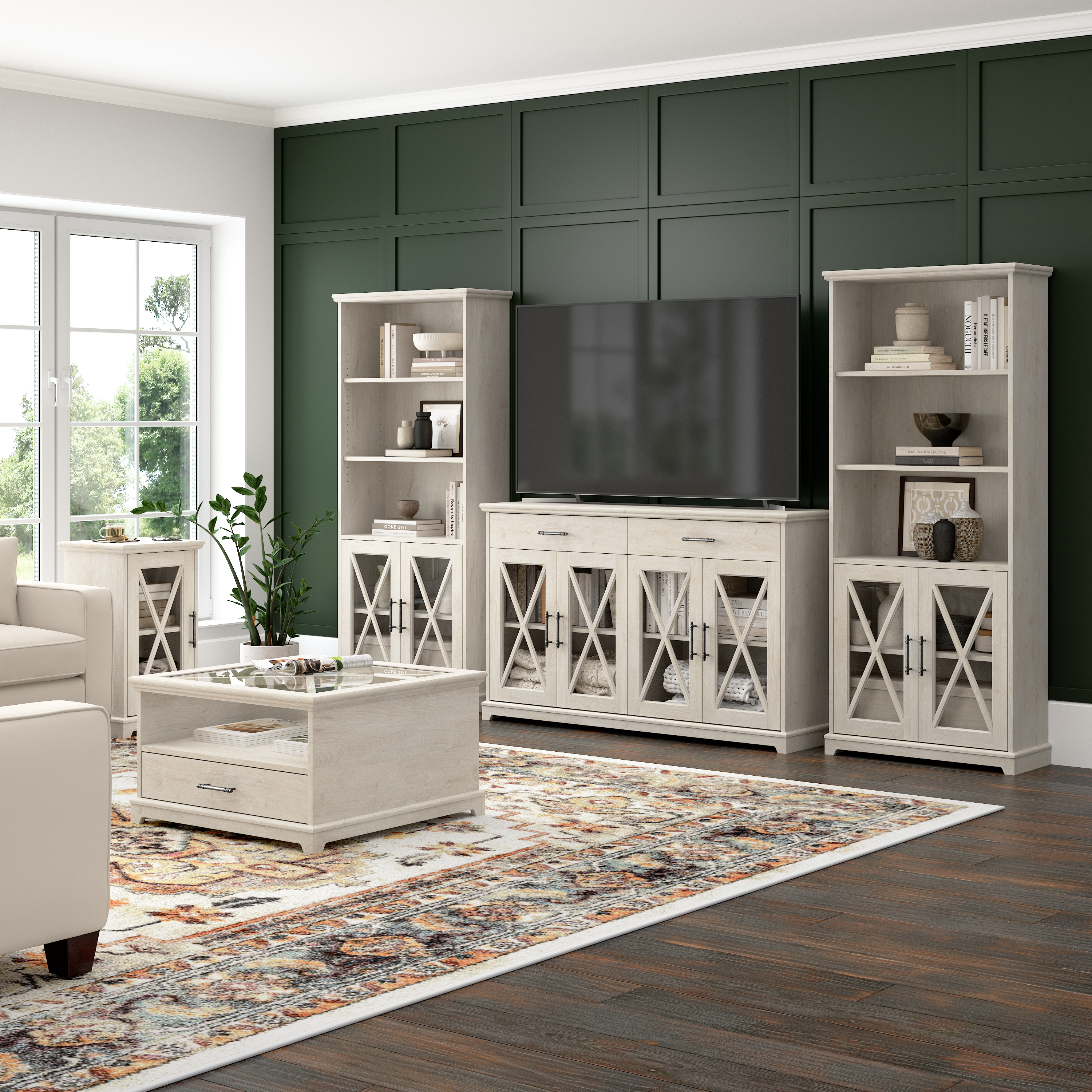 Shop Bush Furniture Lennox 46W Farmhouse Sideboard Buffet Cabinet with Drawers 09 LEV146LW-03 #color_linen white oak