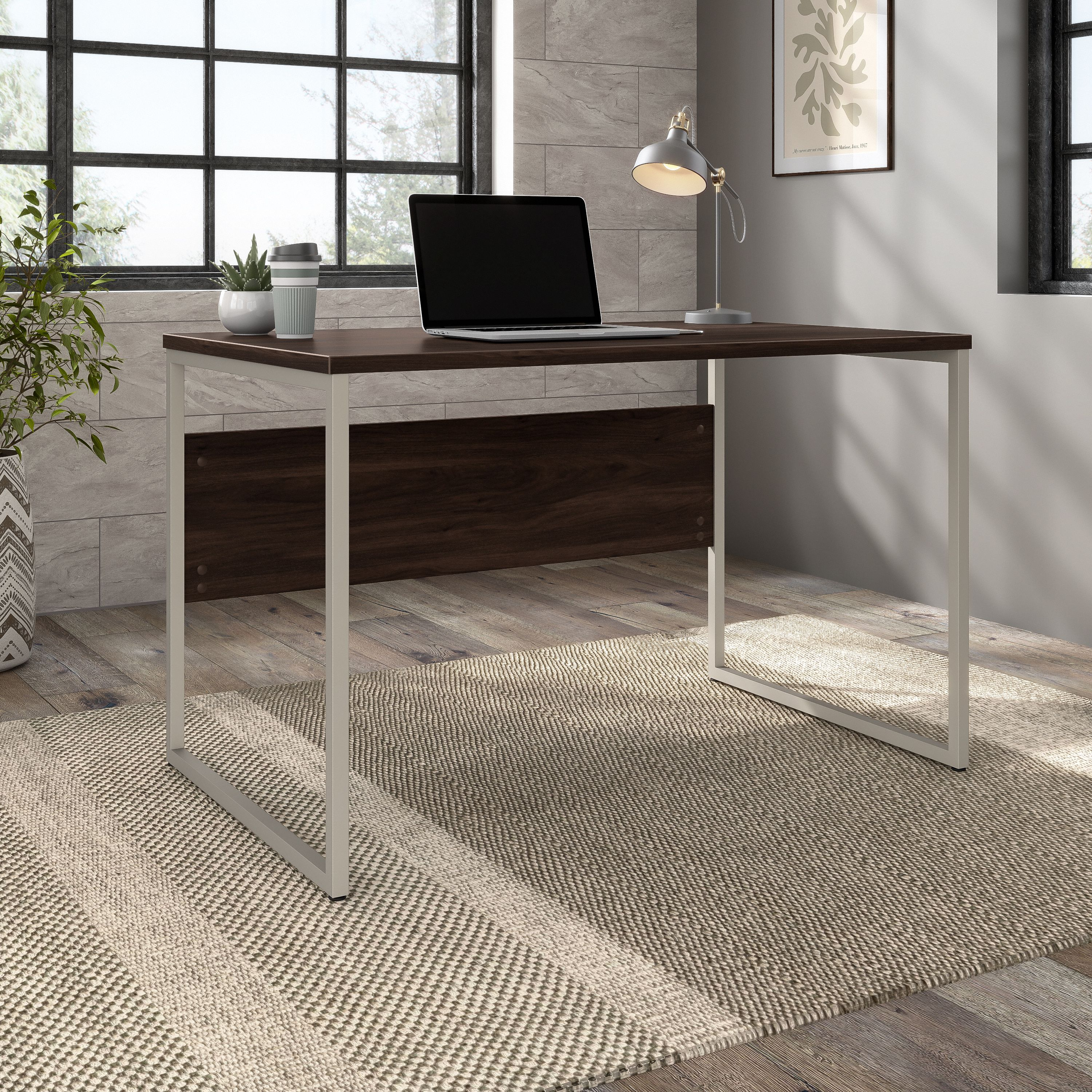 Shop Bush Business Furniture Hybrid 48W x 30D Computer Table Desk with Metal Legs 01 HYD248BW #color_black walnut