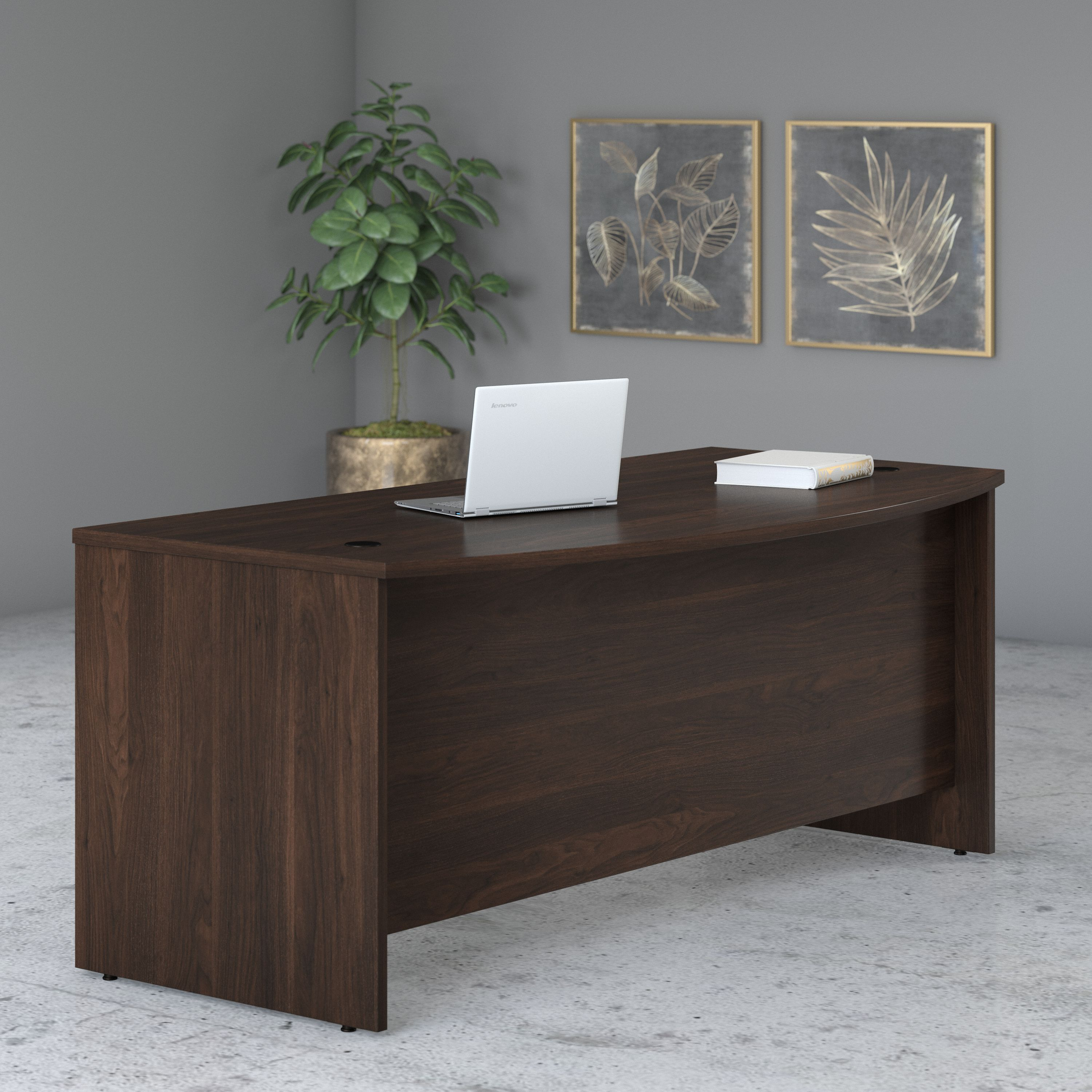 Shop Bush Business Furniture Studio C 72W x 36D Bow Front Desk 01 SCD172BW #color_black walnut