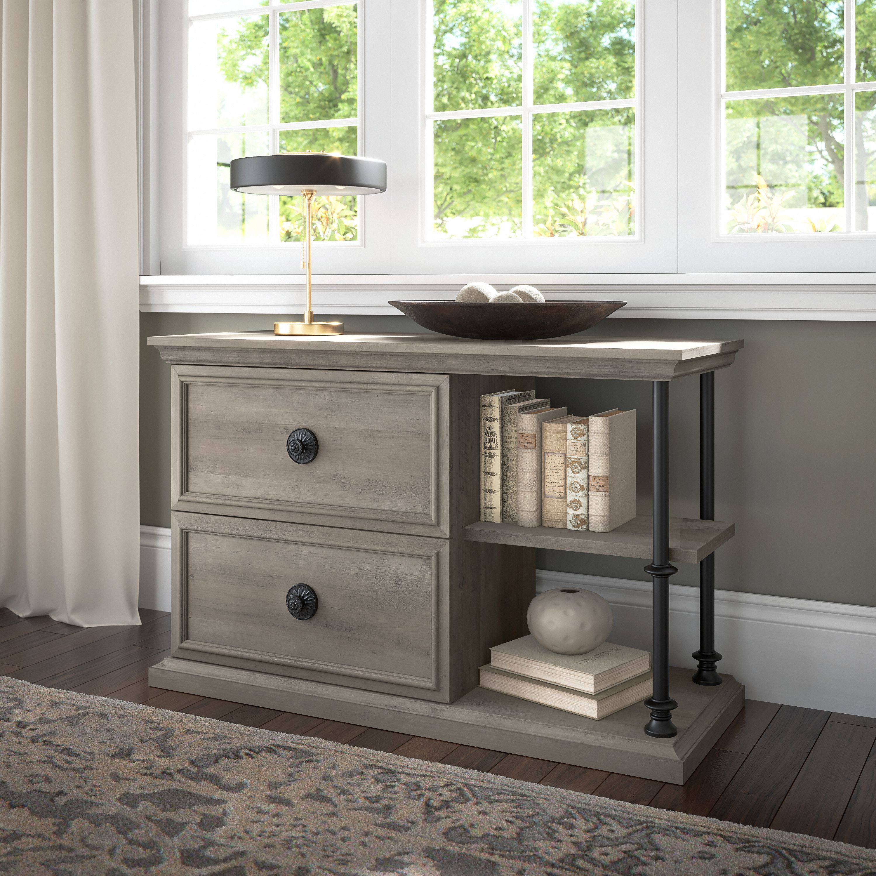 Shop Bush Furniture Coliseum Lateral File Cabinet with Shelves 01 CSF147DG-03 #color_driftwood gray