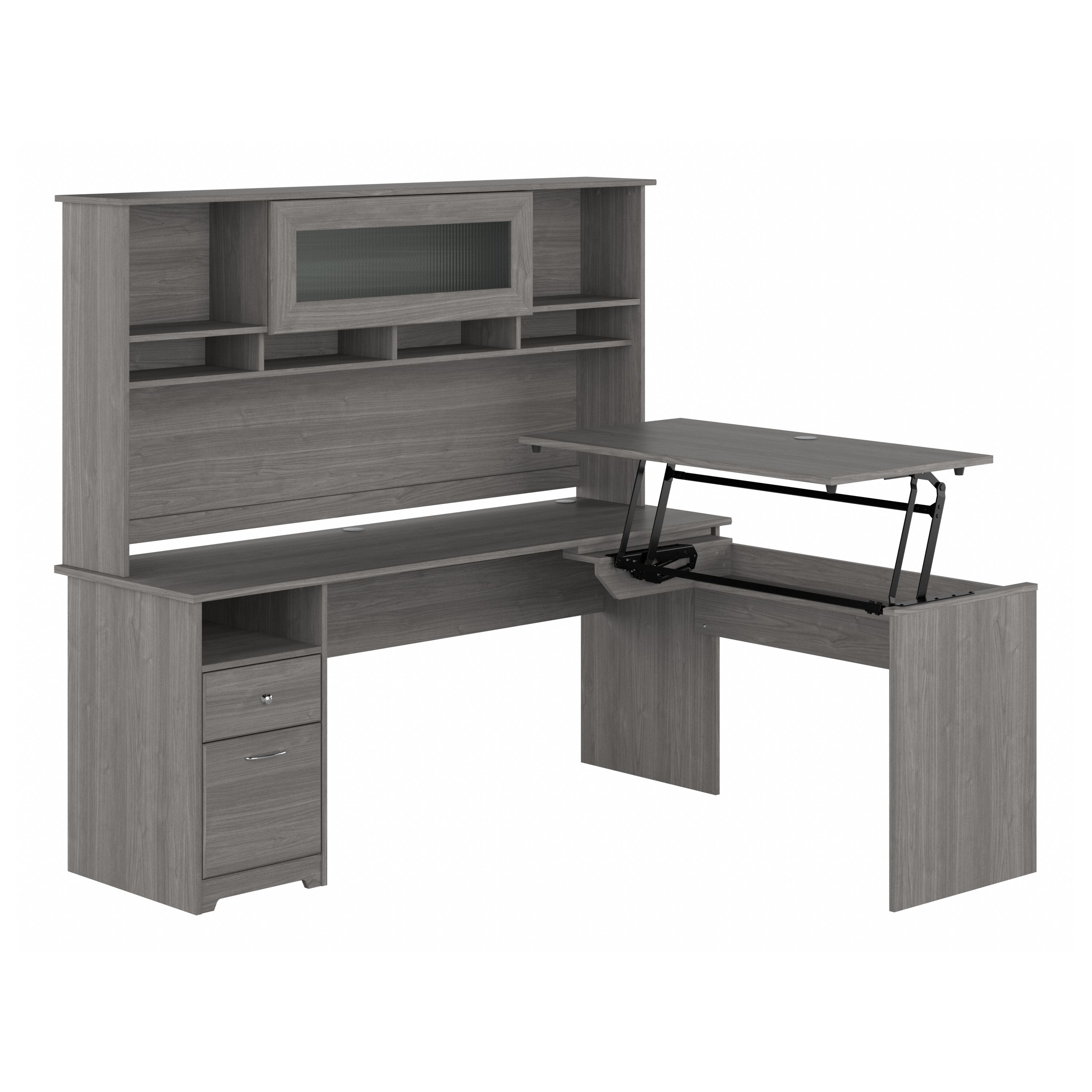 Shop Bush Furniture Cabot 72W 3 Position Sit to Stand L Shaped Desk with Hutch 02 CAB052MG #color_modern gray