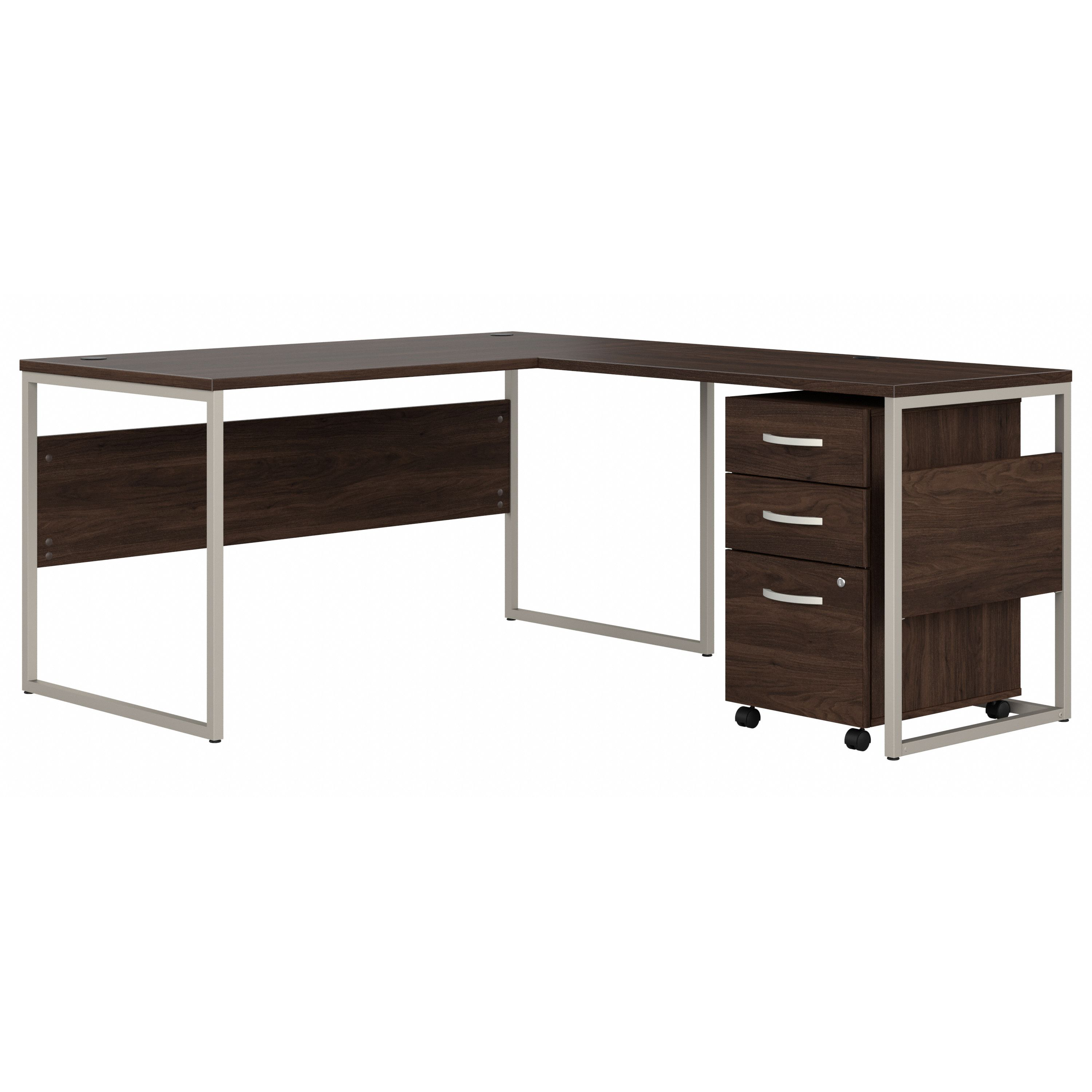 Shop Bush Business Furniture Hybrid 60W x 30D L Shaped Table Desk with Mobile File Cabinet 02 HYB029BWSU #color_black walnut