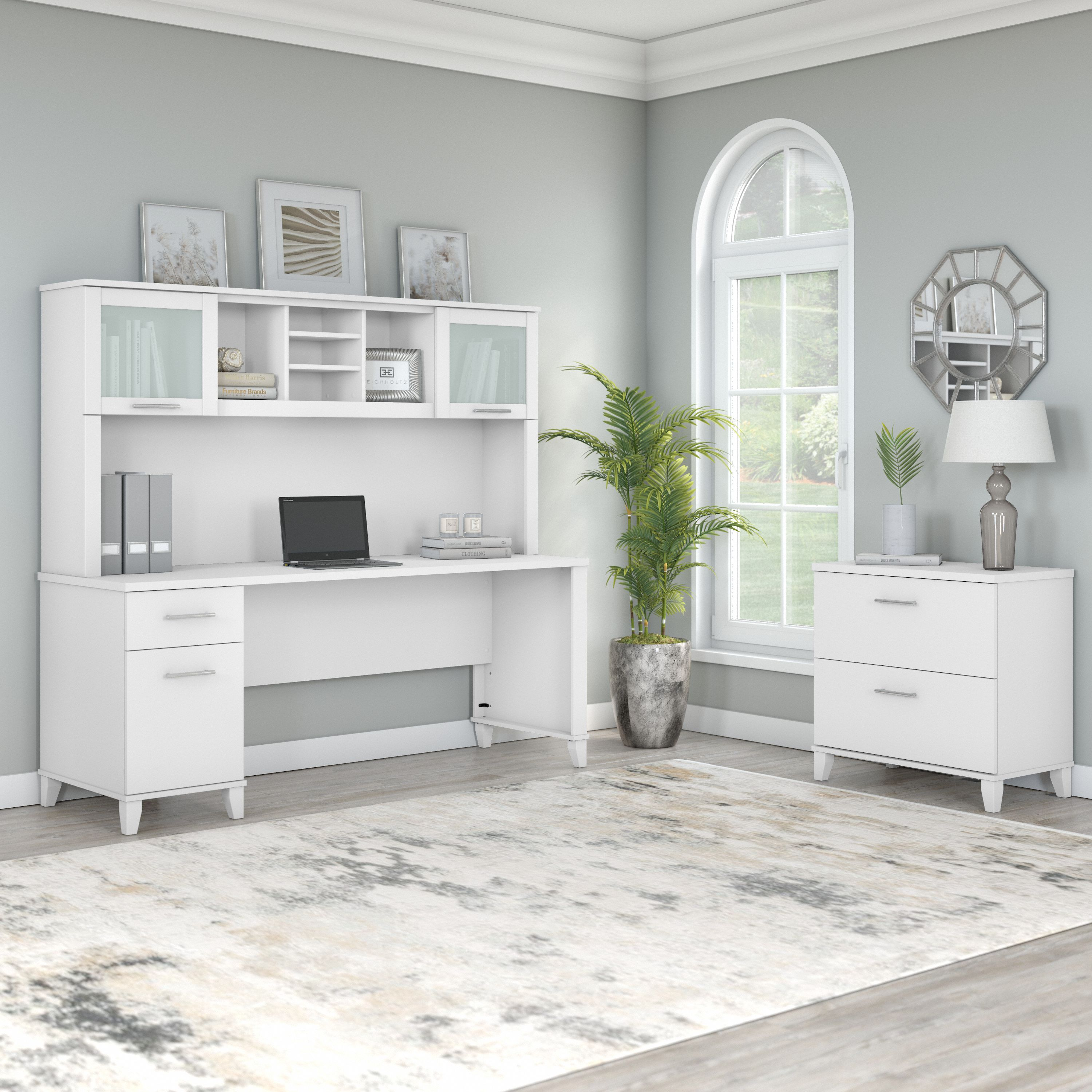 Shop Bush Furniture Somerset 72W Office Desk with Hutch and Lateral File Cabinet 01 SET019WH #color_white