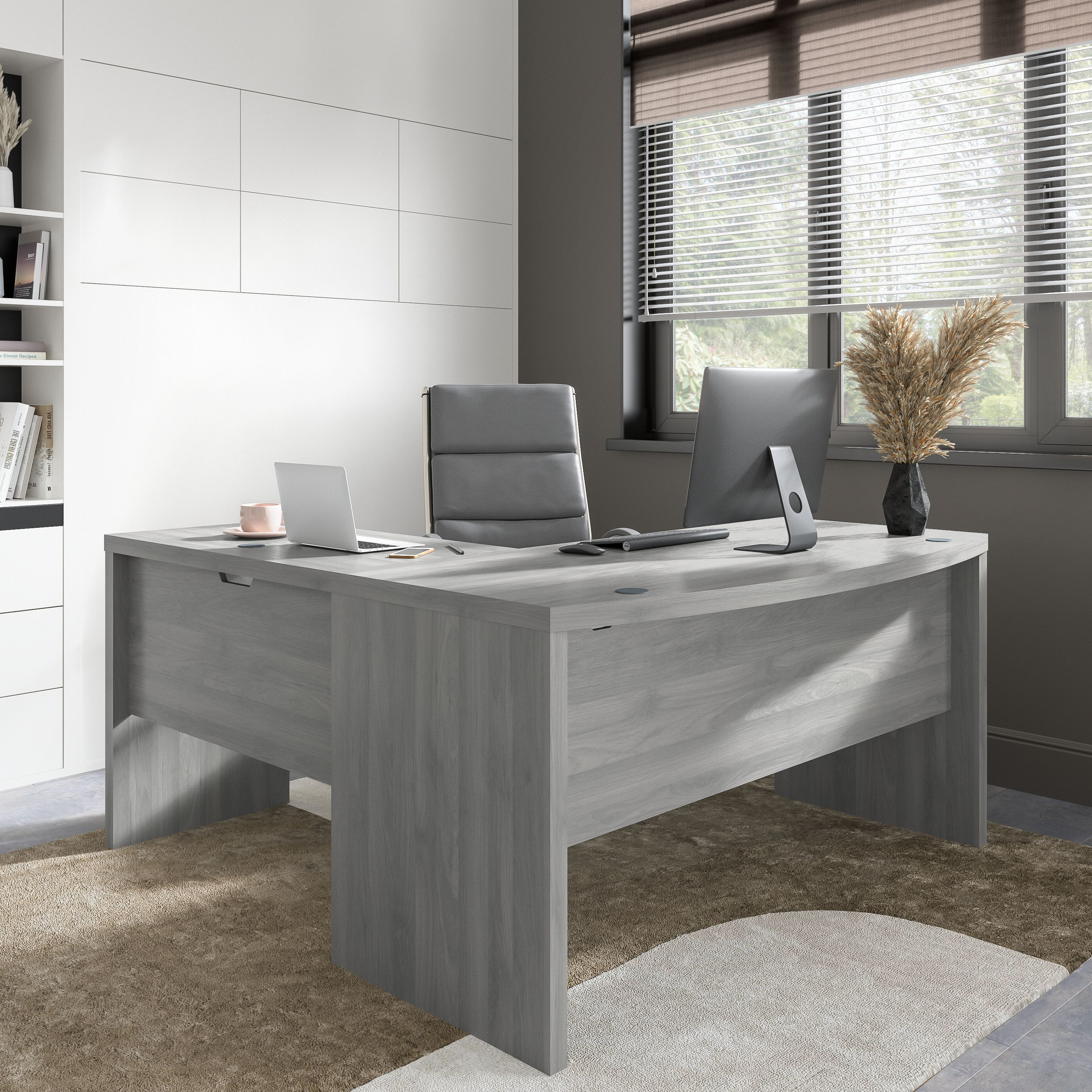 Shop Bush Business Furniture Echo L Shaped Bow Front Desk 01 ECH025MG #color_modern gray