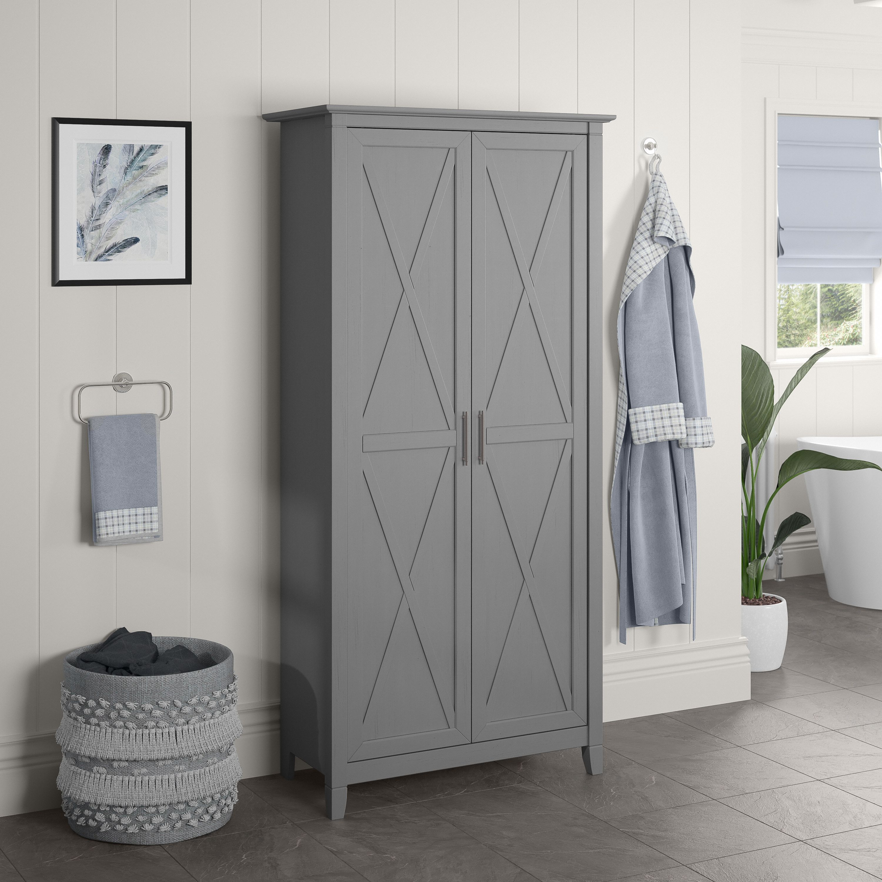 Shop Bush Furniture Key West Bathroom Storage Cabinet with Doors 01 KWS266CG-Z1 #color_cape cod gray