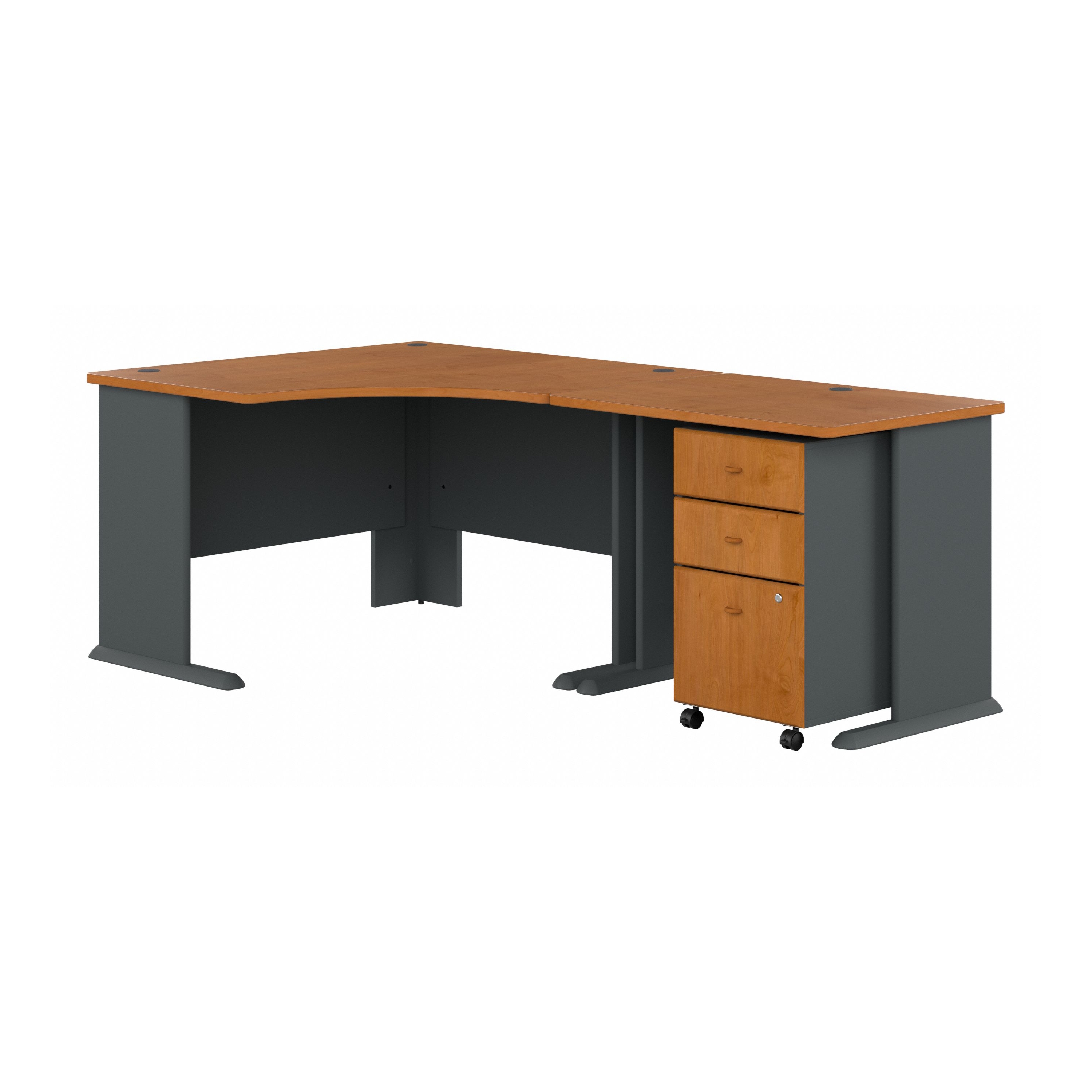 Shop Bush Business Furniture Series A 48W Corner Desk with 36W Return and Mobile File Cabinet 02 SRA005NCSU #color_natural cherry/slate