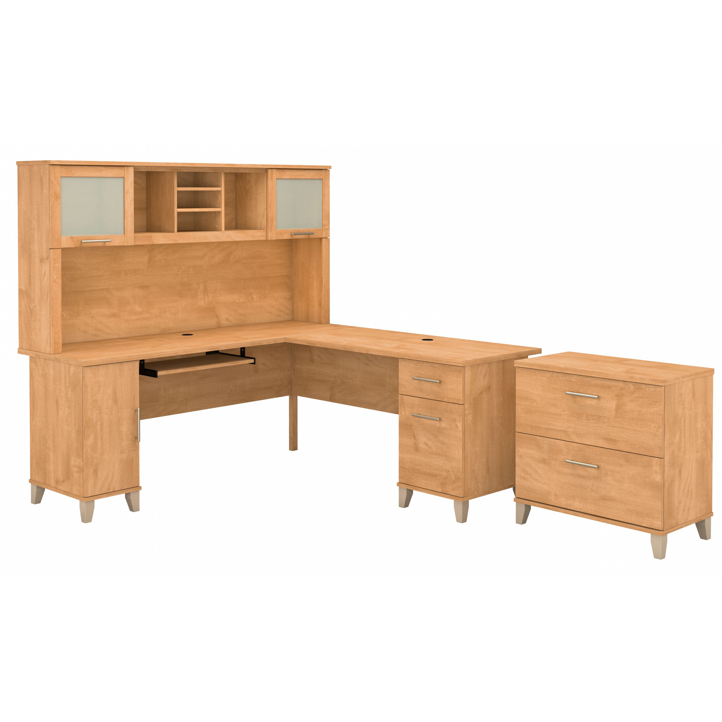 Shop Bush Furniture Somerset 72W L Shaped Desk with Hutch and Lateral File Cabinet 02 SET009MC #color_maple cross