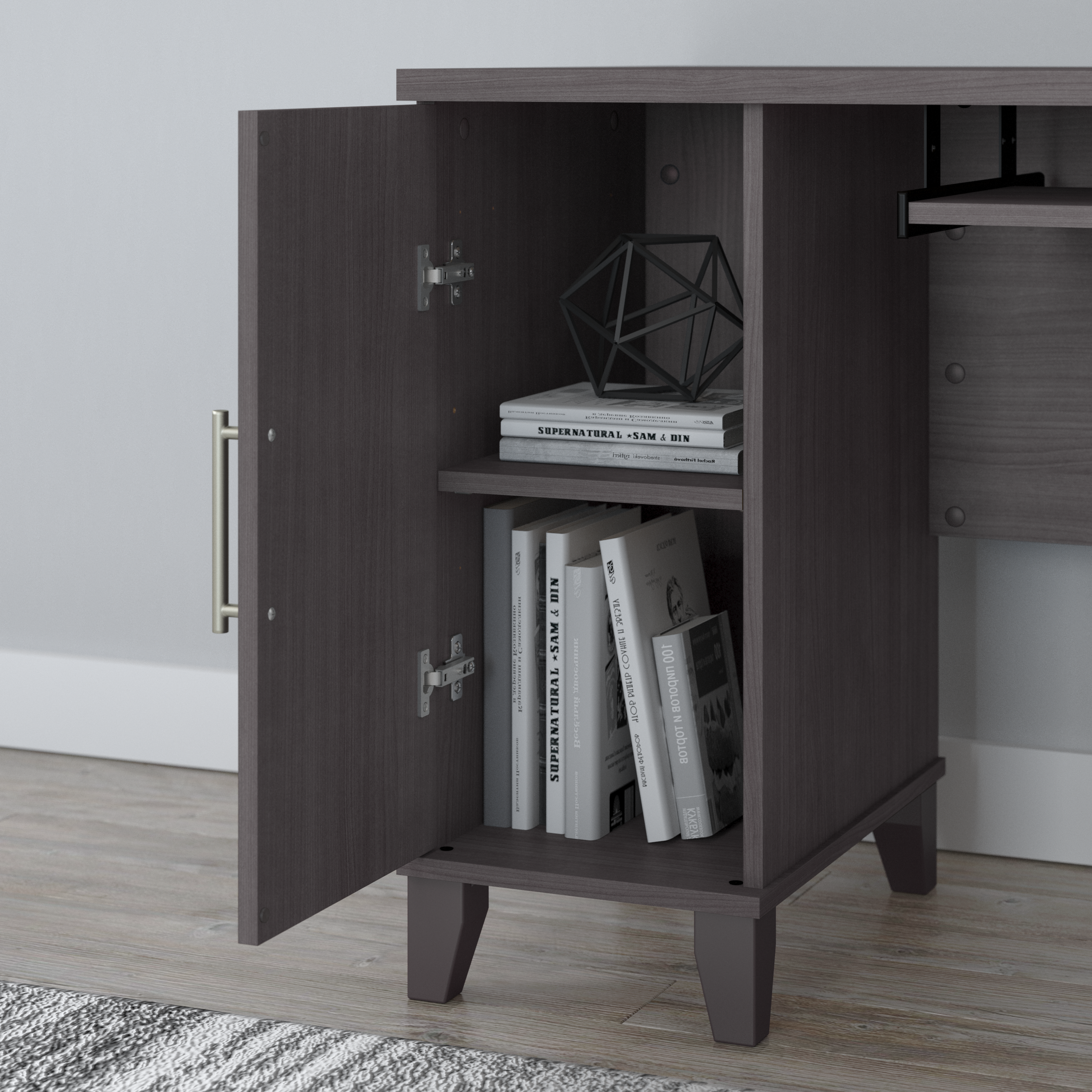 Shop Bush Furniture Somerset 60W L Shaped Desk with Hutch and 5 Shelf Bookcase 05 SET010SG #color_storm gray