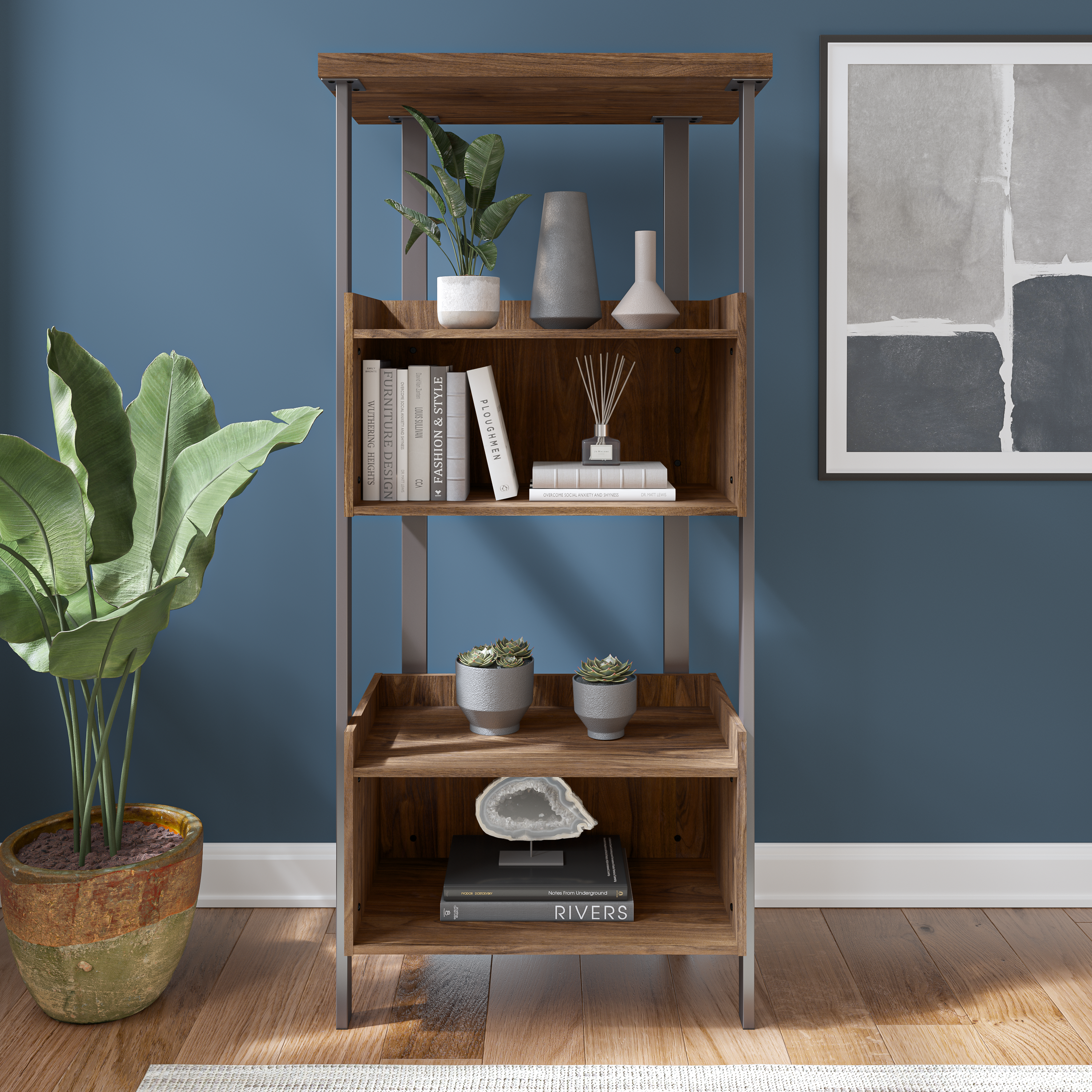 Shop Bush Furniture Architect 4 Shelf Bookcase 01 ACB131MW-03 #color_modern walnut