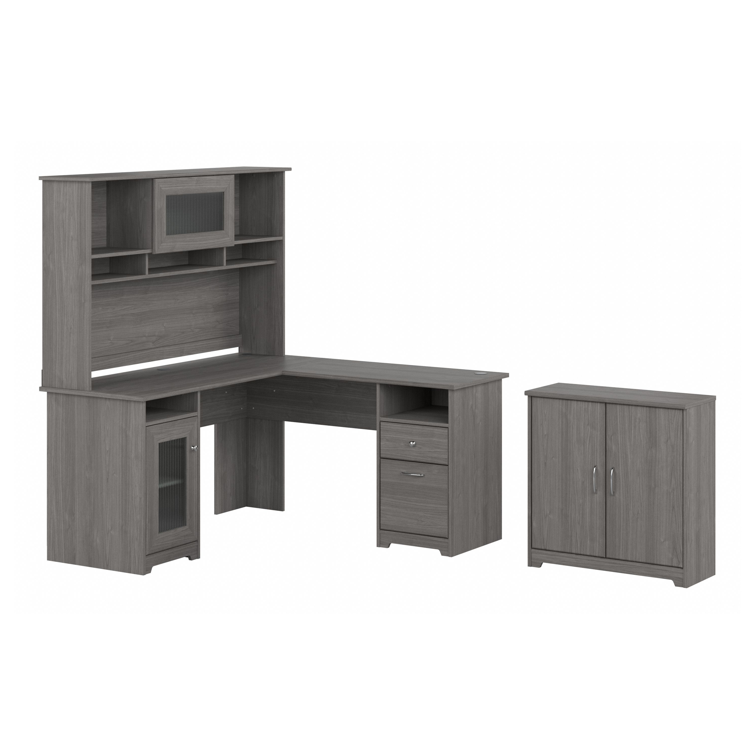 Shop Bush Furniture Cabot 60W L Shaped Computer Desk with Hutch and Small Storage Cabinet 02 CAB016MG #color_modern gray
