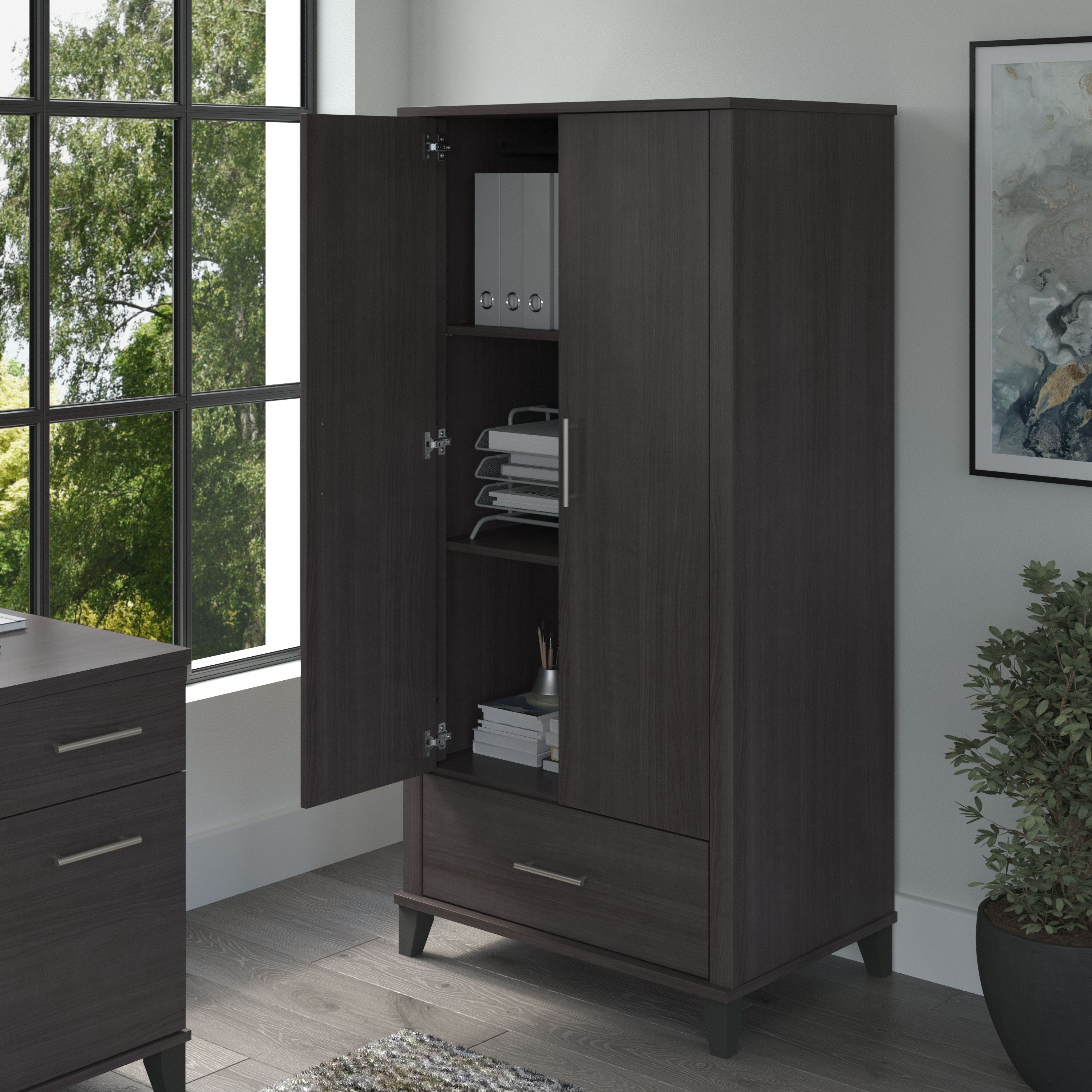 Shop Bush Furniture Somerset Tall Storage Cabinet with Doors and Drawer 06 STS166SGK-Z2 #color_storm gray