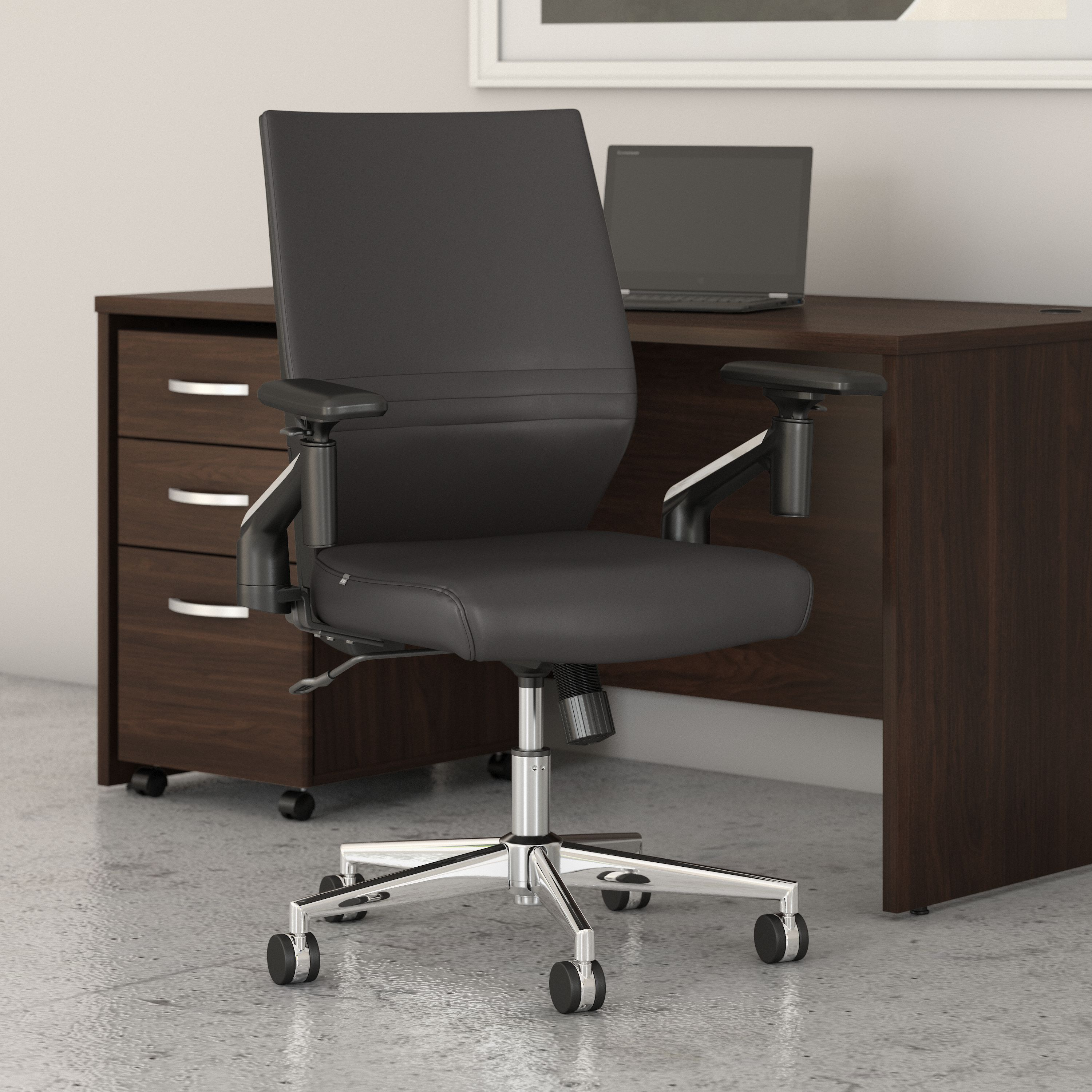 Shop Bush Business Furniture Office in an Hour Mid Back Leather Desk Chair 01 OHCH2701DBL-Z #color_brown leather