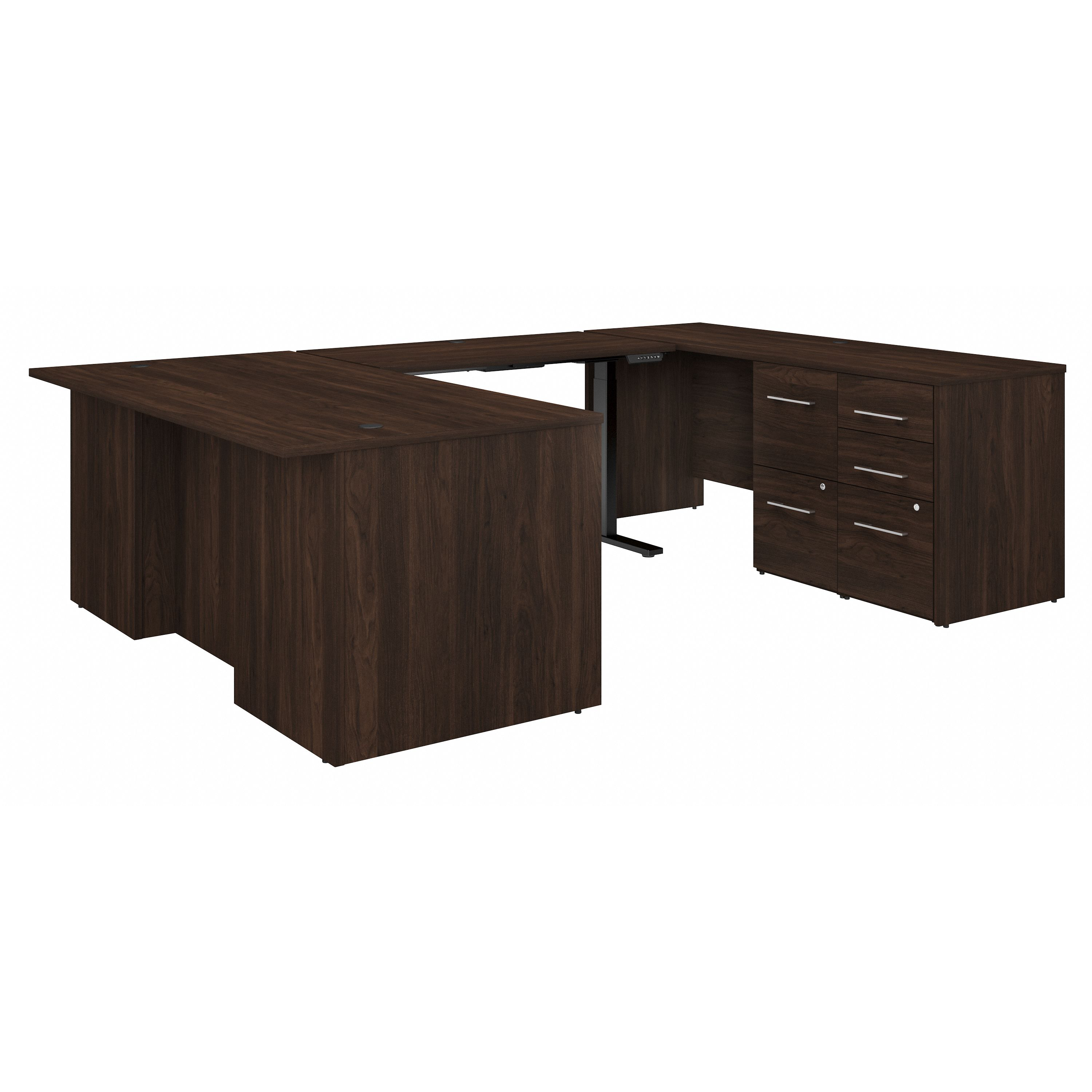 Shop Bush Business Furniture Office 500 72W Height Adjustable U Shaped Executive Desk with Drawers 02 OF5005BWSU #color_black walnut