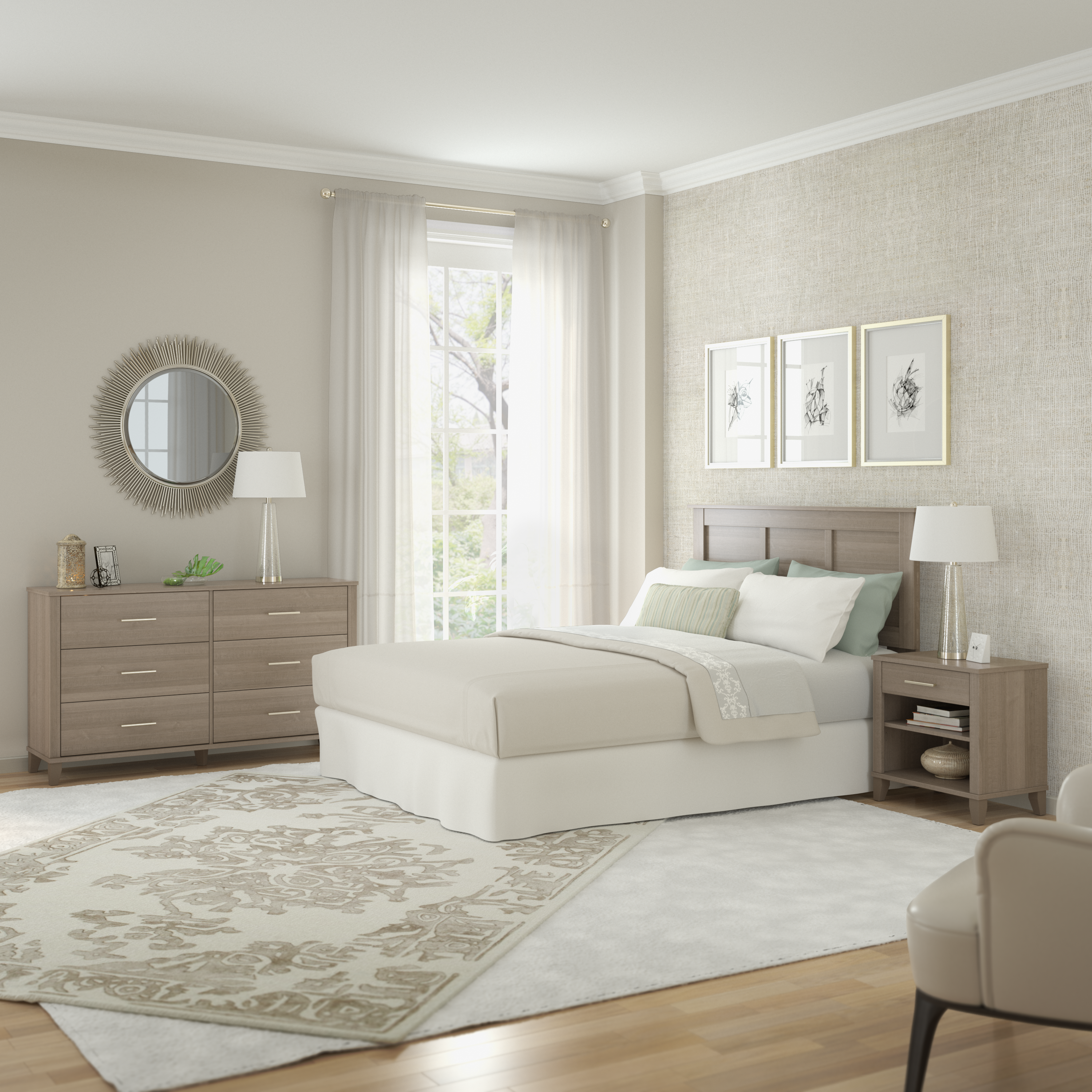Shop Bush Furniture Somerset Full/Queen Size Headboard, Dresser and Nightstand Bedroom Set 01 SET003AG #color_ash gray
