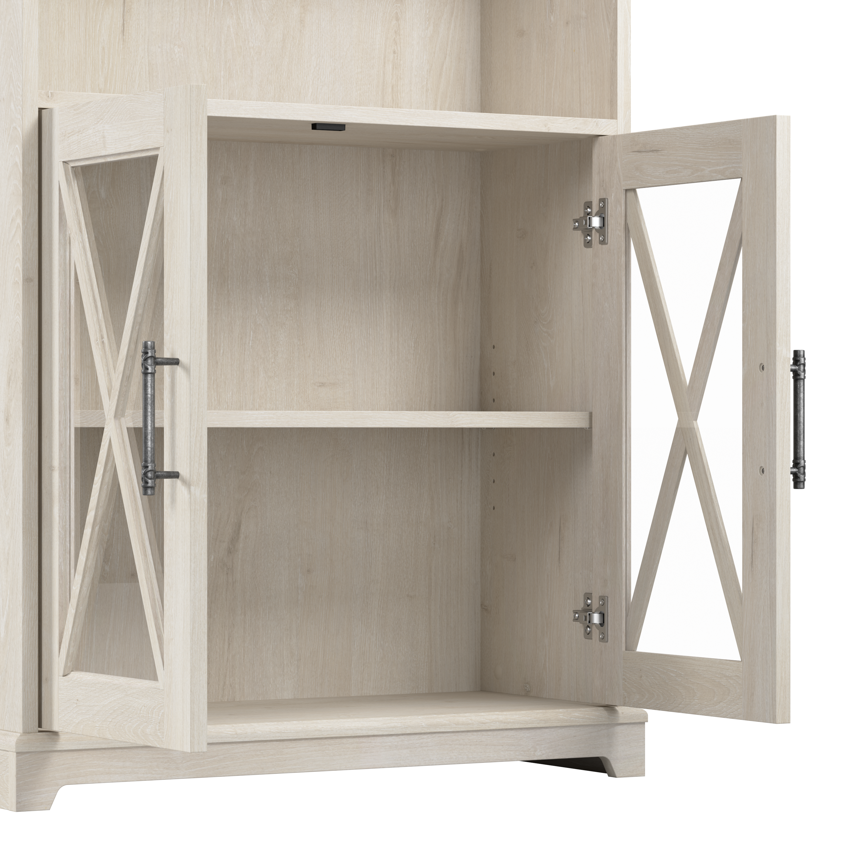 Shop Bush Furniture Lennox Farmhouse 5 Shelf Bookcase with Glass Doors - Set of 2 03 LEN001LW #color_linen white oak