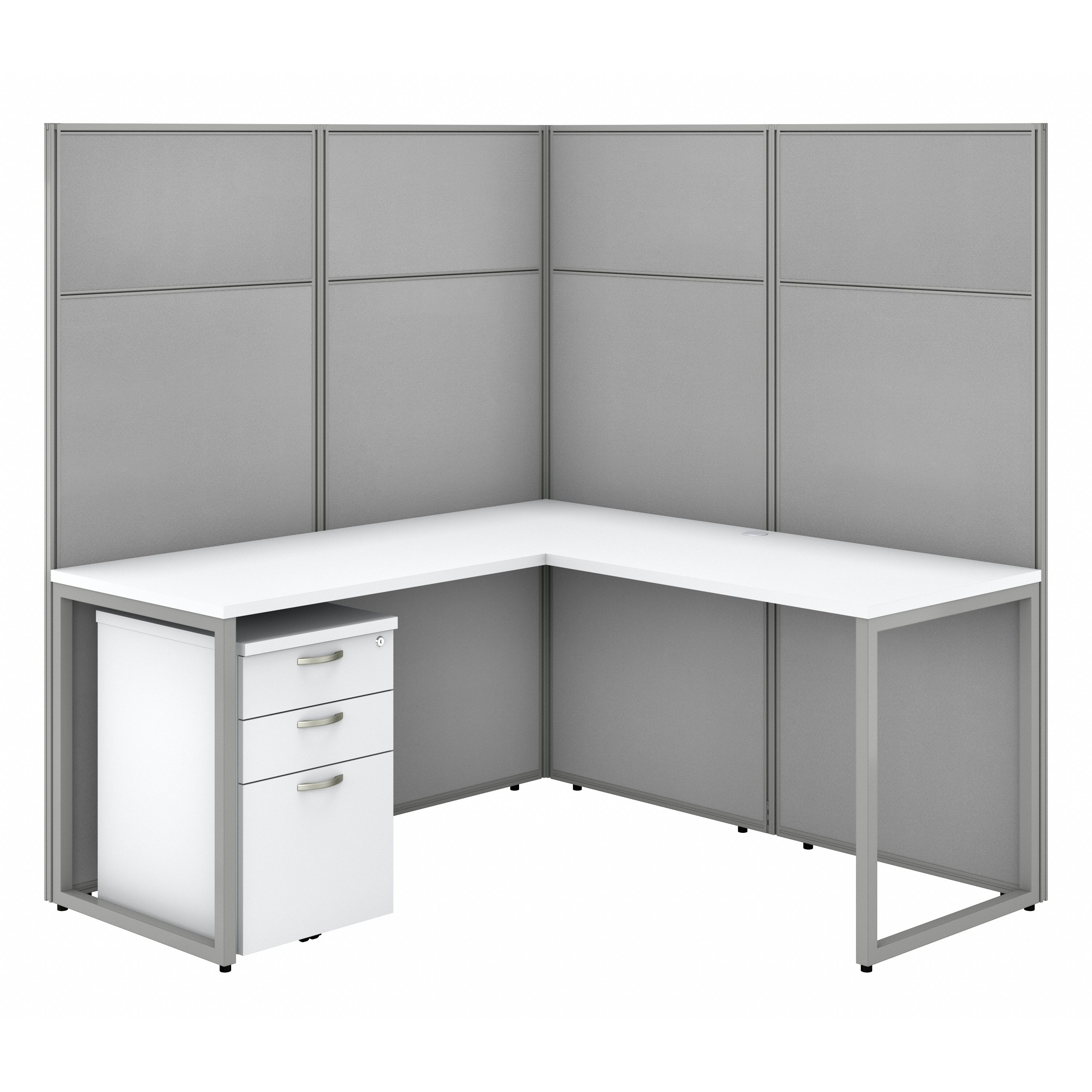Shop Bush Business Furniture Easy Office 60W L Shaped Cubicle Desk with File Cabinet and 66H Panels 02 EODH36SWH-03K #color_pure white/silver gray fabric