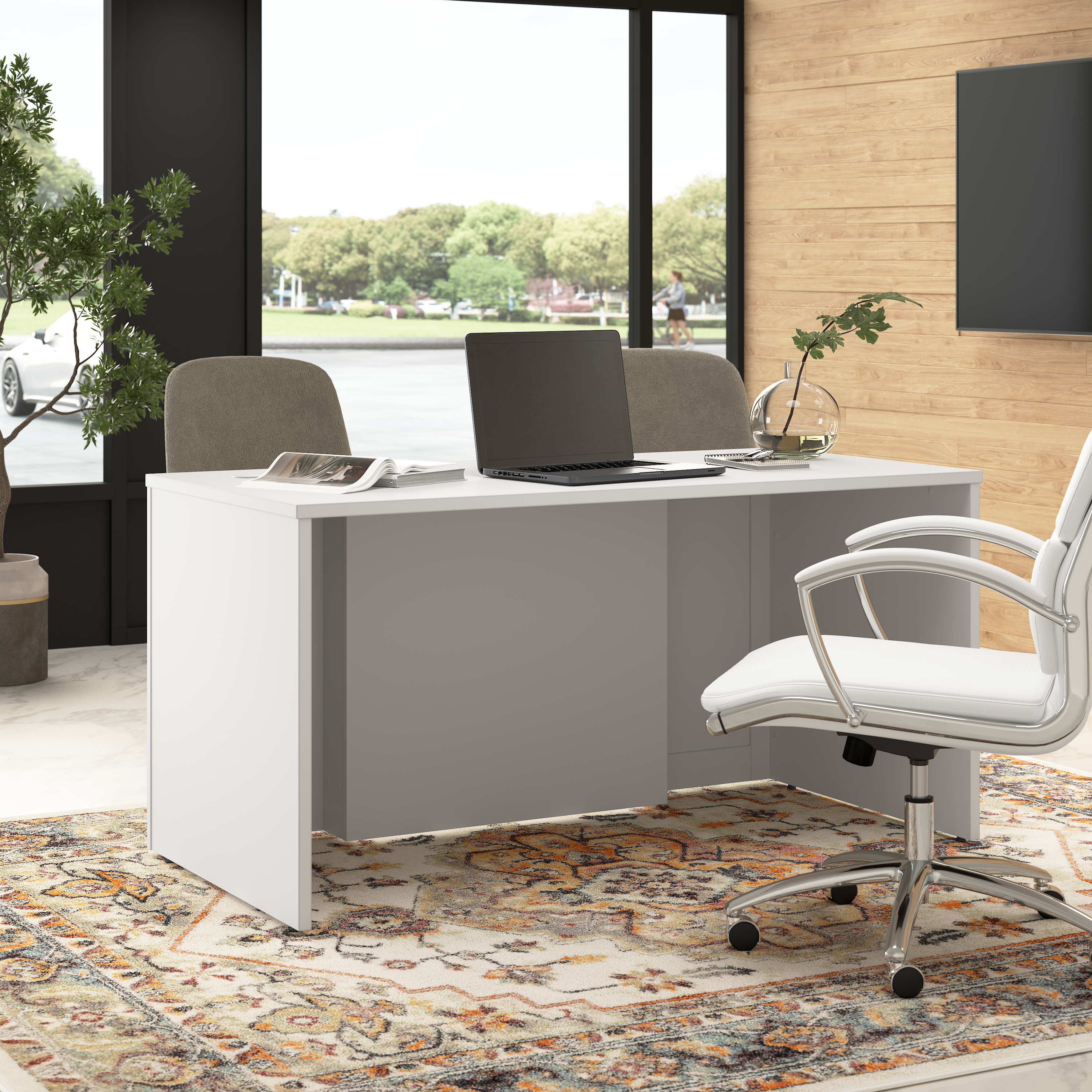 Shop Bush Business Furniture Hampton Heights 60W x 30D Executive Desk 06 HHD160WH #color_white