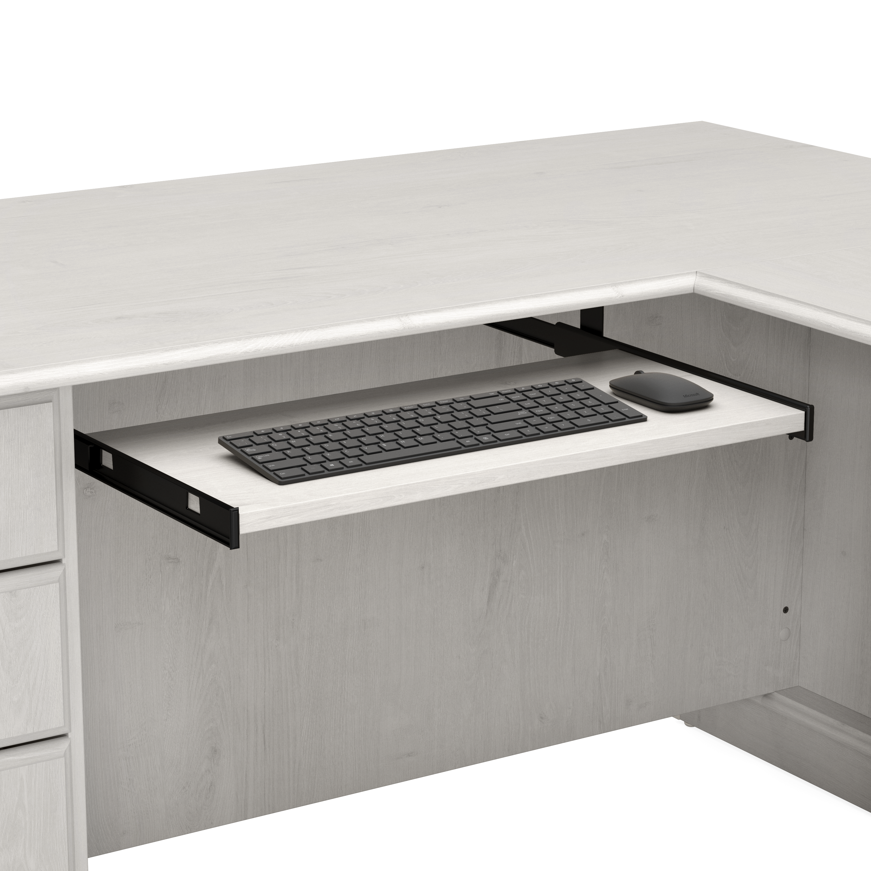 Shop Bush Furniture Saratoga L Shaped Computer Desk with Drawers 03 EX45770-03K #color_linen white oak