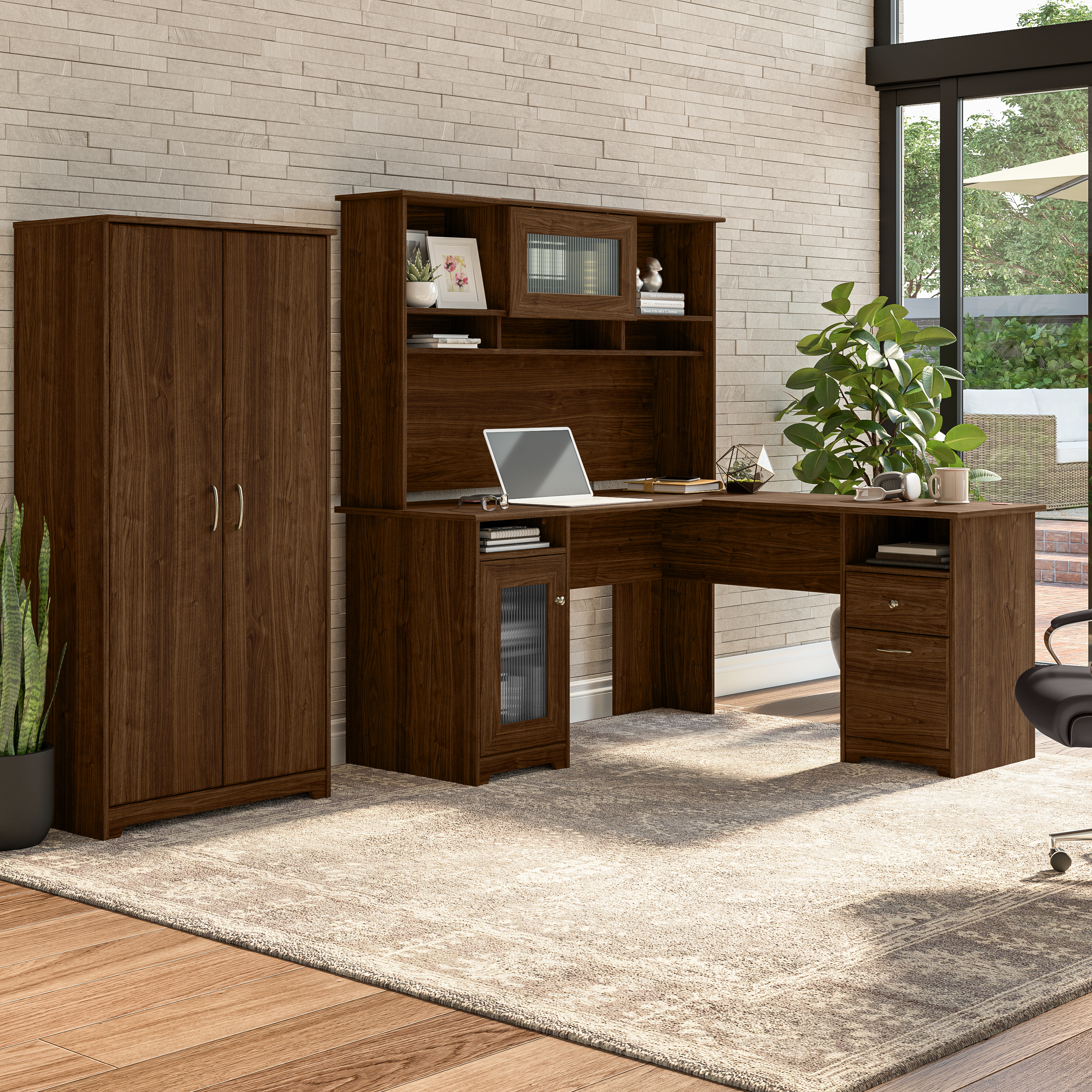 Shop Bush Furniture Cabot Tall Storage Cabinet with Doors 08 WC31099 #color_modern walnut