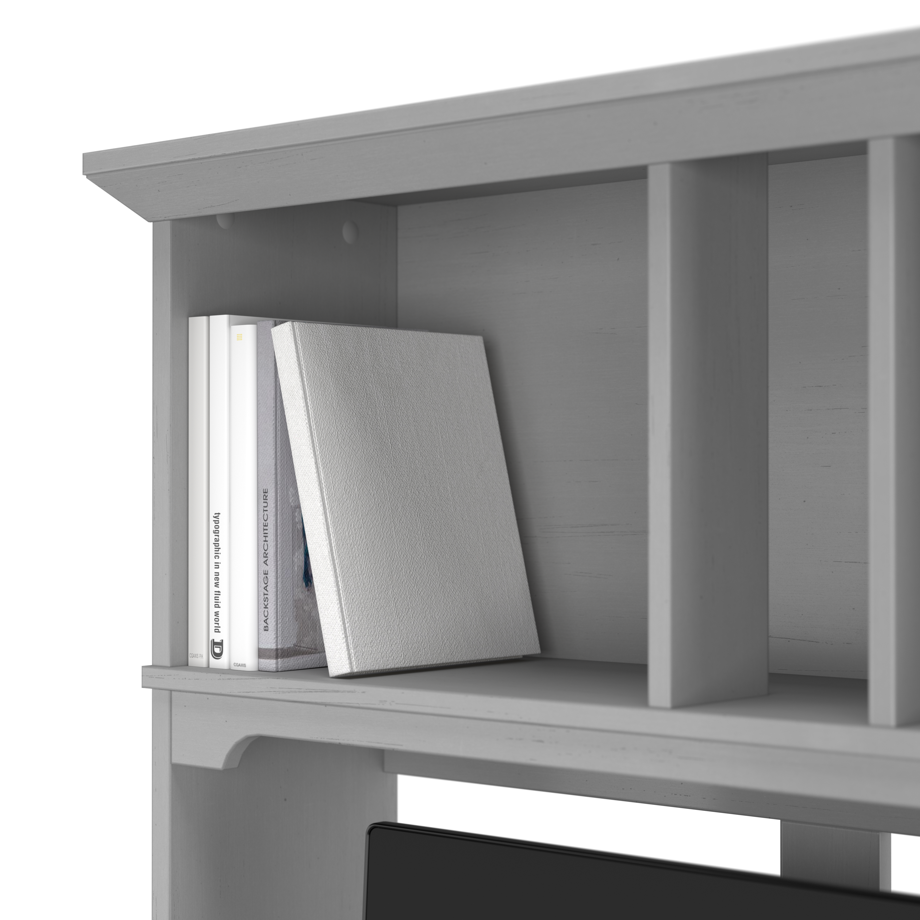 Shop Bush Furniture Salinas 60W L Shaped Desk with Hutch, Lateral File Cabinet and 5 Shelf Bookcase 05 SAL007CG #color_cape cod gray