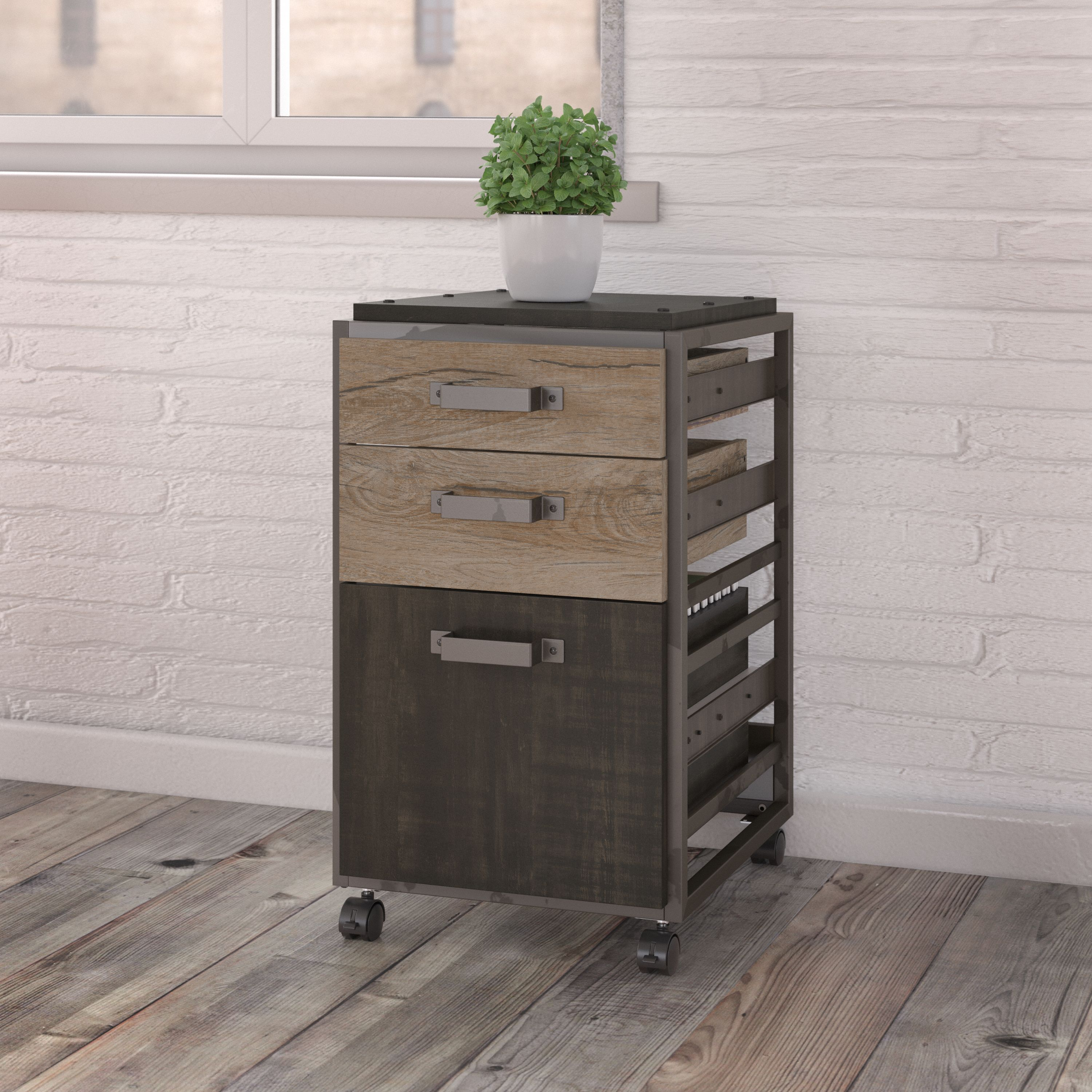 Shop Bush Furniture Refinery 3 Drawer Mobile File Cabinet 01 RFF116RG-03 #color_rustic gray/charred wood
