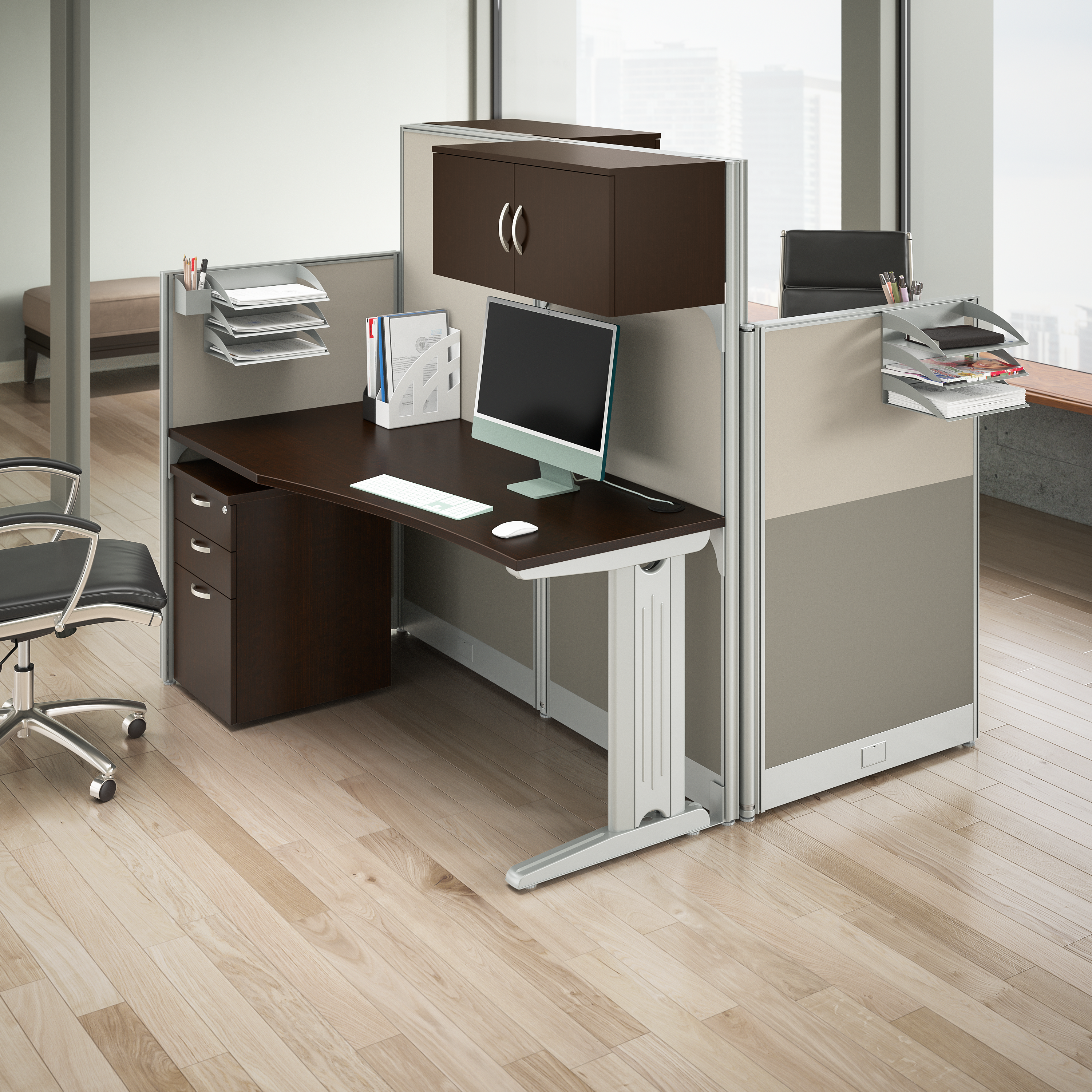 Shop Bush Business Furniture Office in an Hour 2 Person Straight Cubicle Desks with Storage, Drawers, and Organizers 06 OIAH005MR #color_mocha cherry