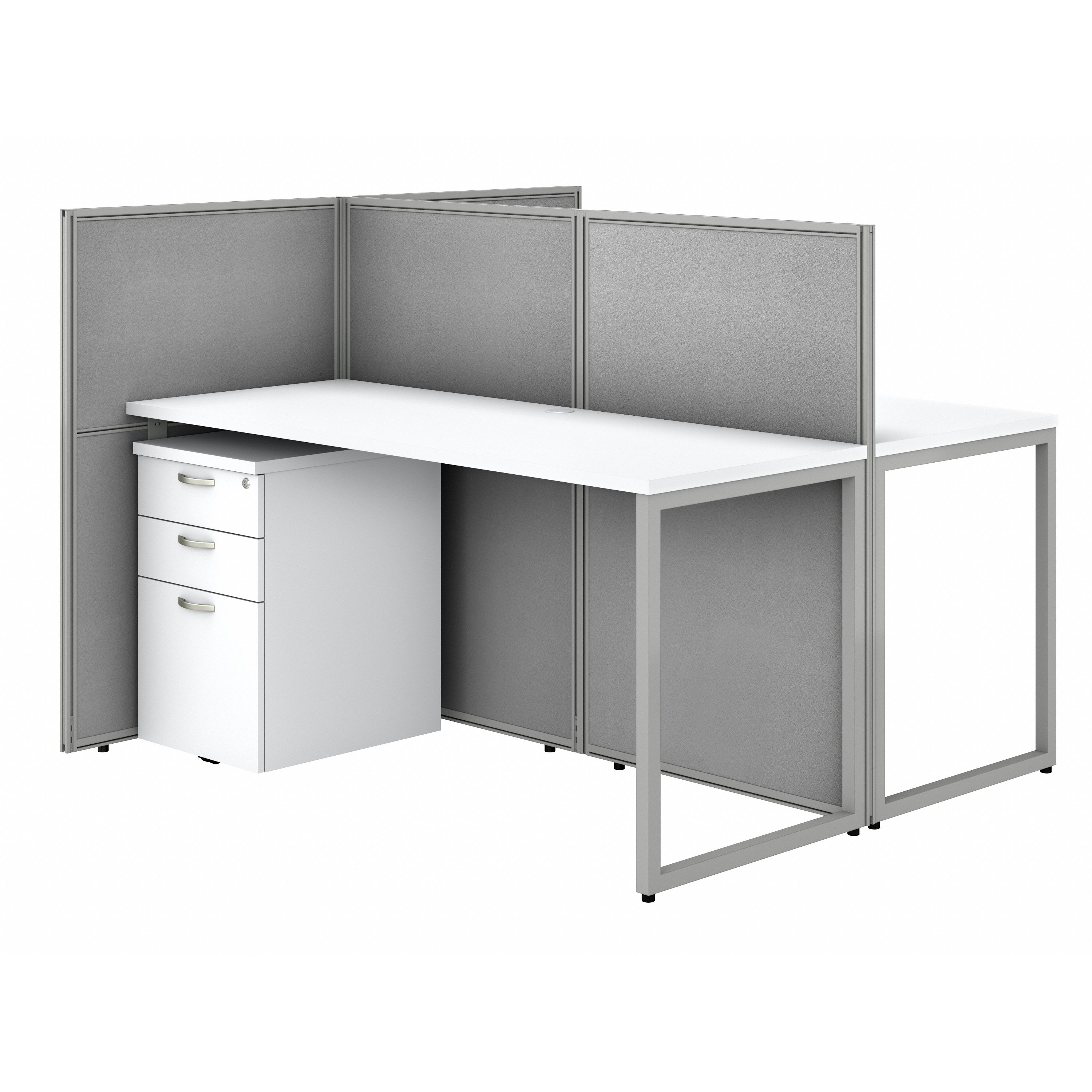 Shop Bush Business Furniture Easy Office 60W 2 Person Cubicle Desk with File Cabinets and 45H Panels 02 EOD460SWH-03K #color_pure white/silver gray fabric